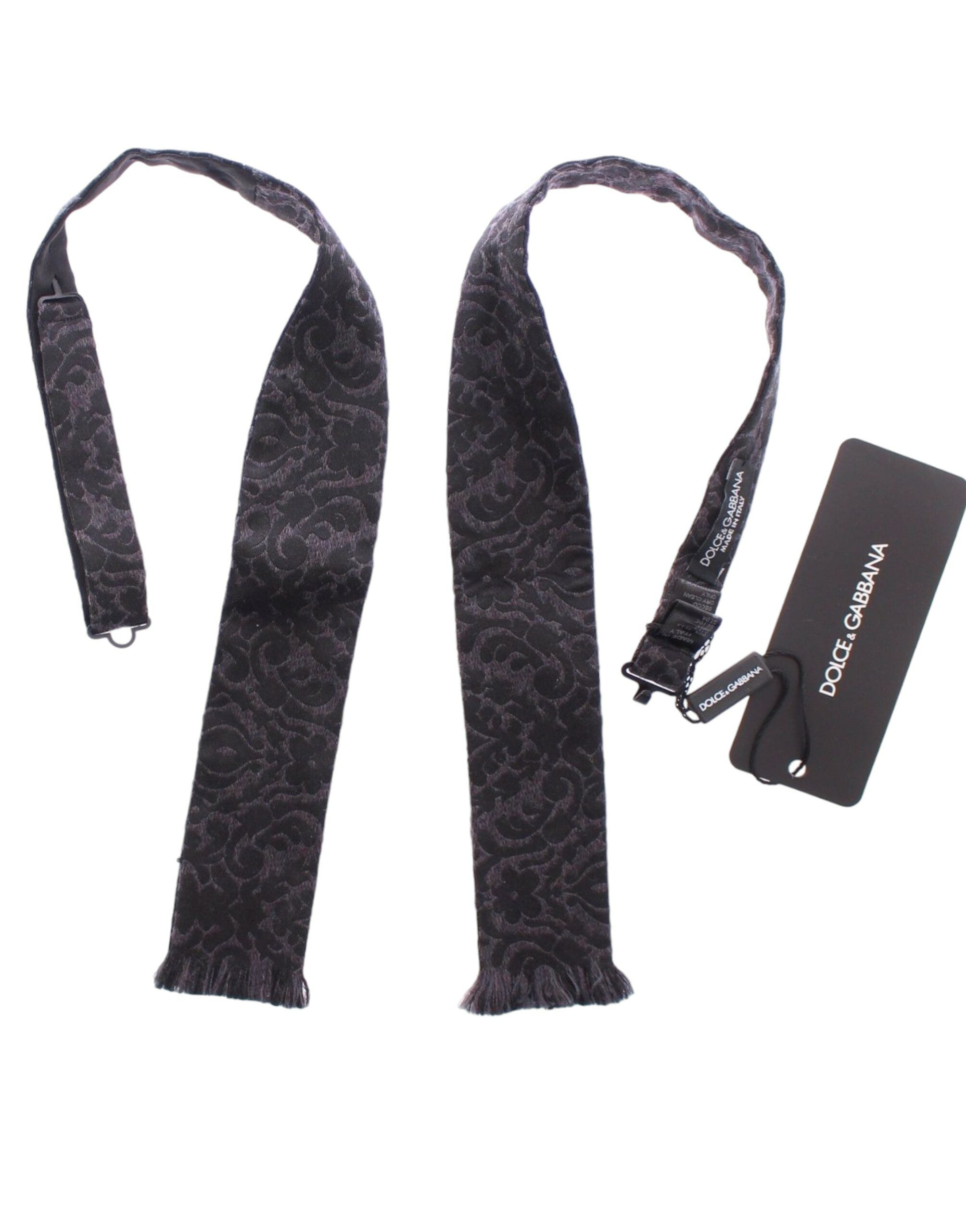 Dolce & Gabbana Gray Black Wool Silk Bow Men's Tie