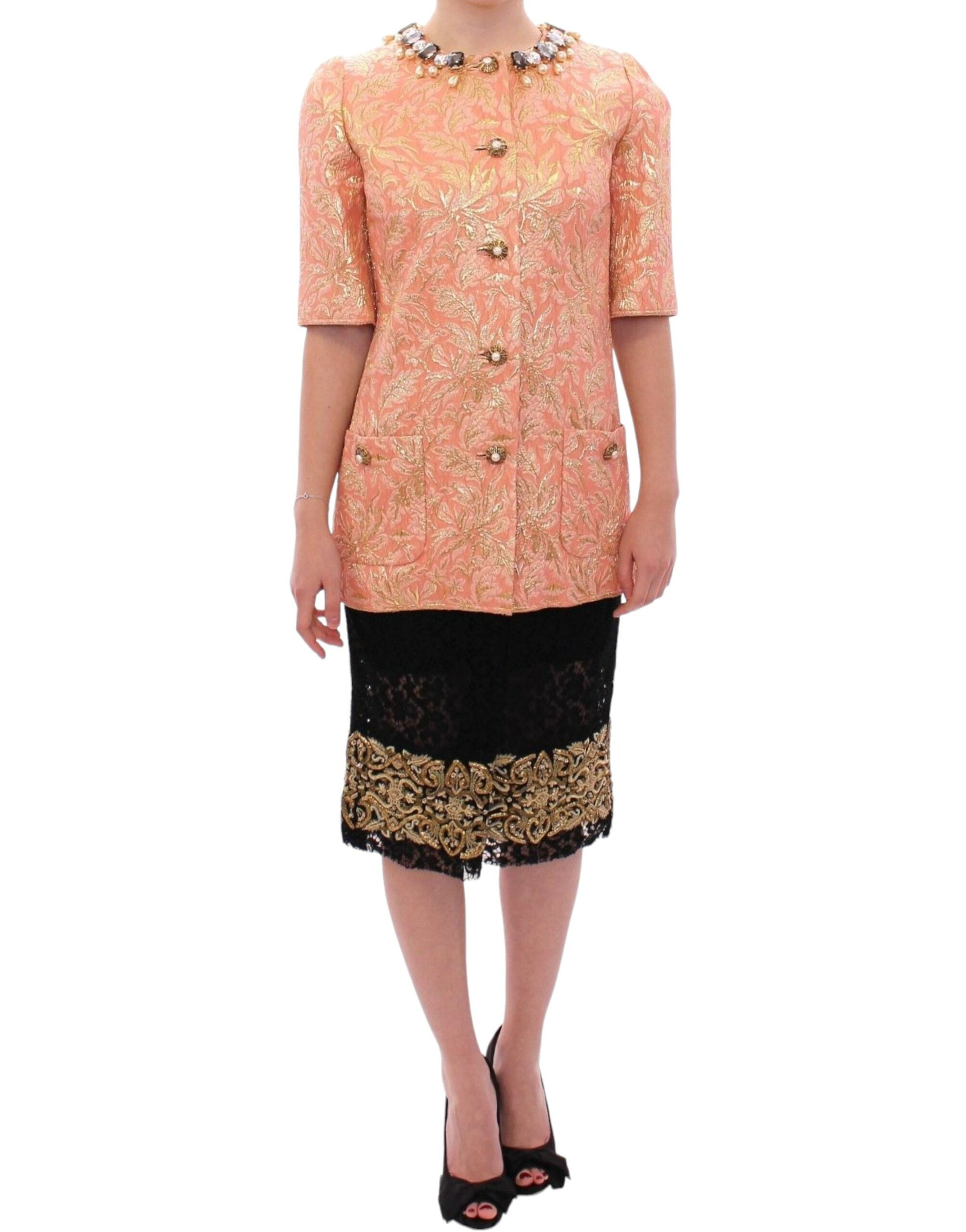 Dolce & Gabbana Pink Silk Brocade Crystal Jacket Women's Coat