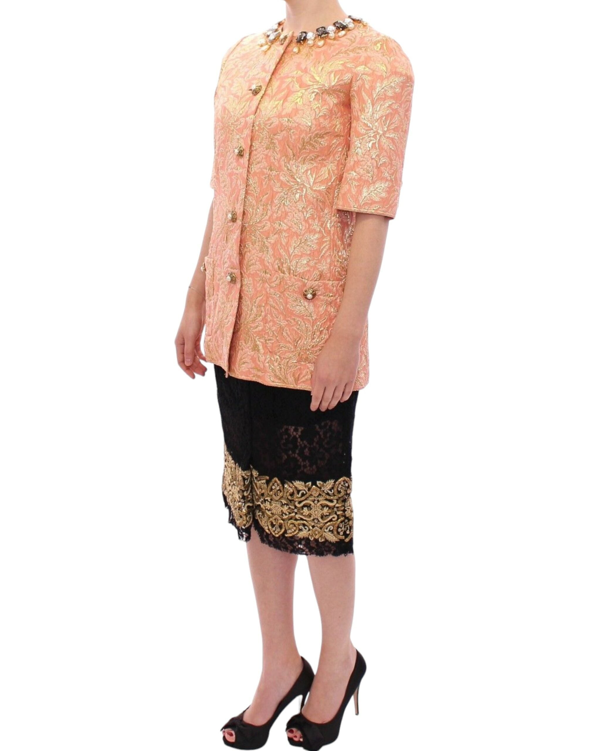 Dolce & Gabbana Pink Silk Brocade Crystal Jacket Women's Coat