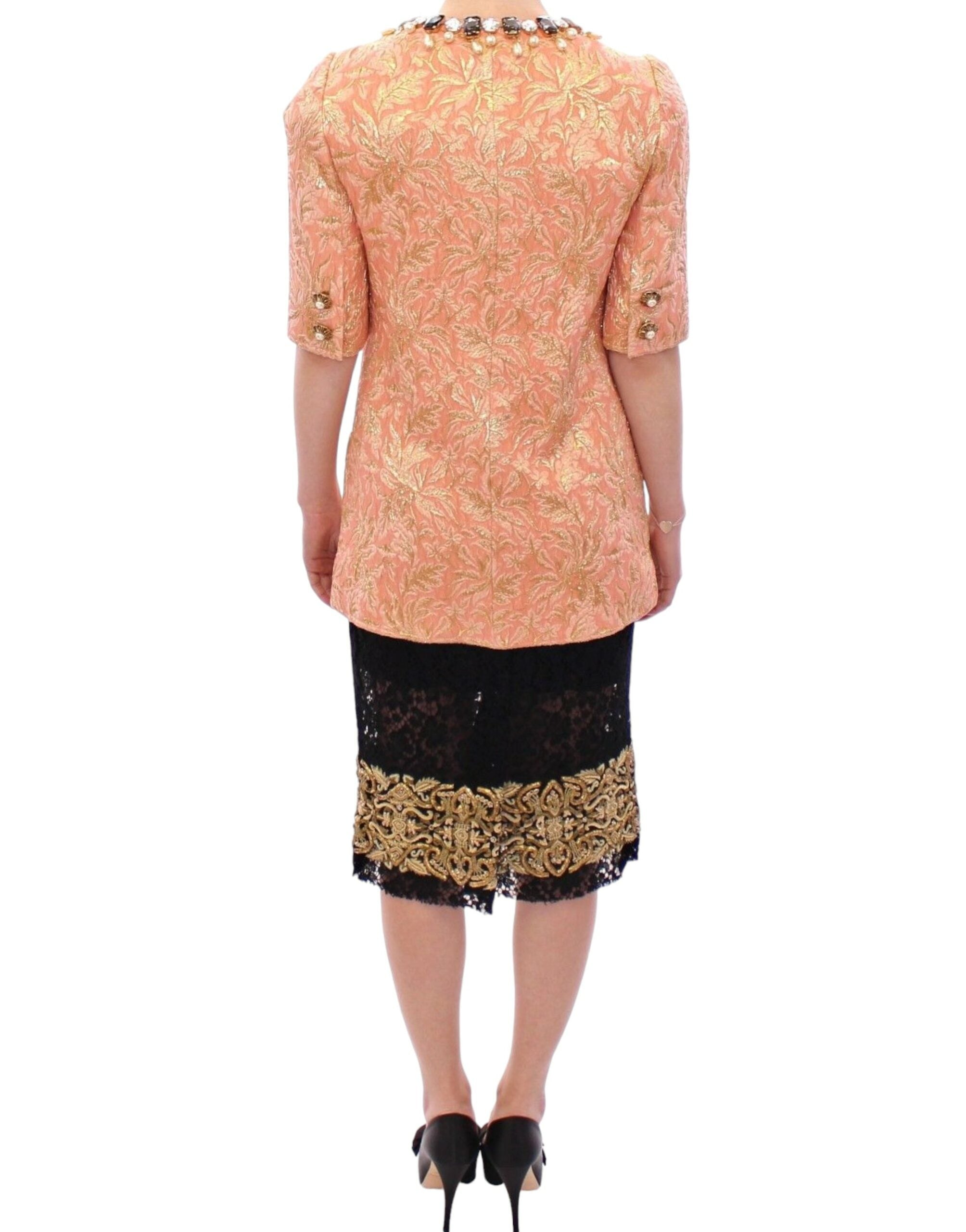 Dolce & Gabbana Pink Silk Brocade Crystal Jacket Women's Coat