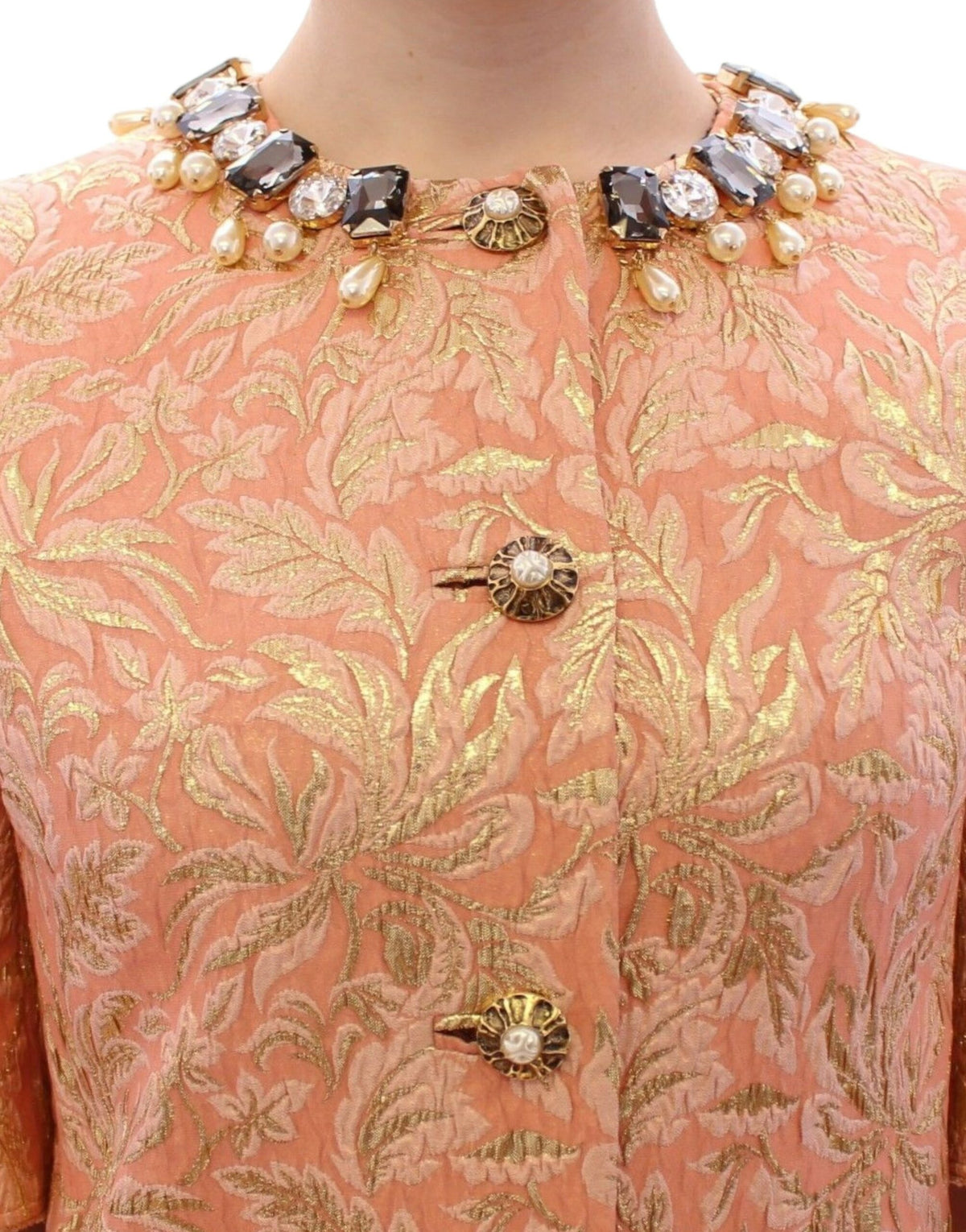 Dolce & Gabbana Pink Silk Brocade Crystal Jacket Women's Coat