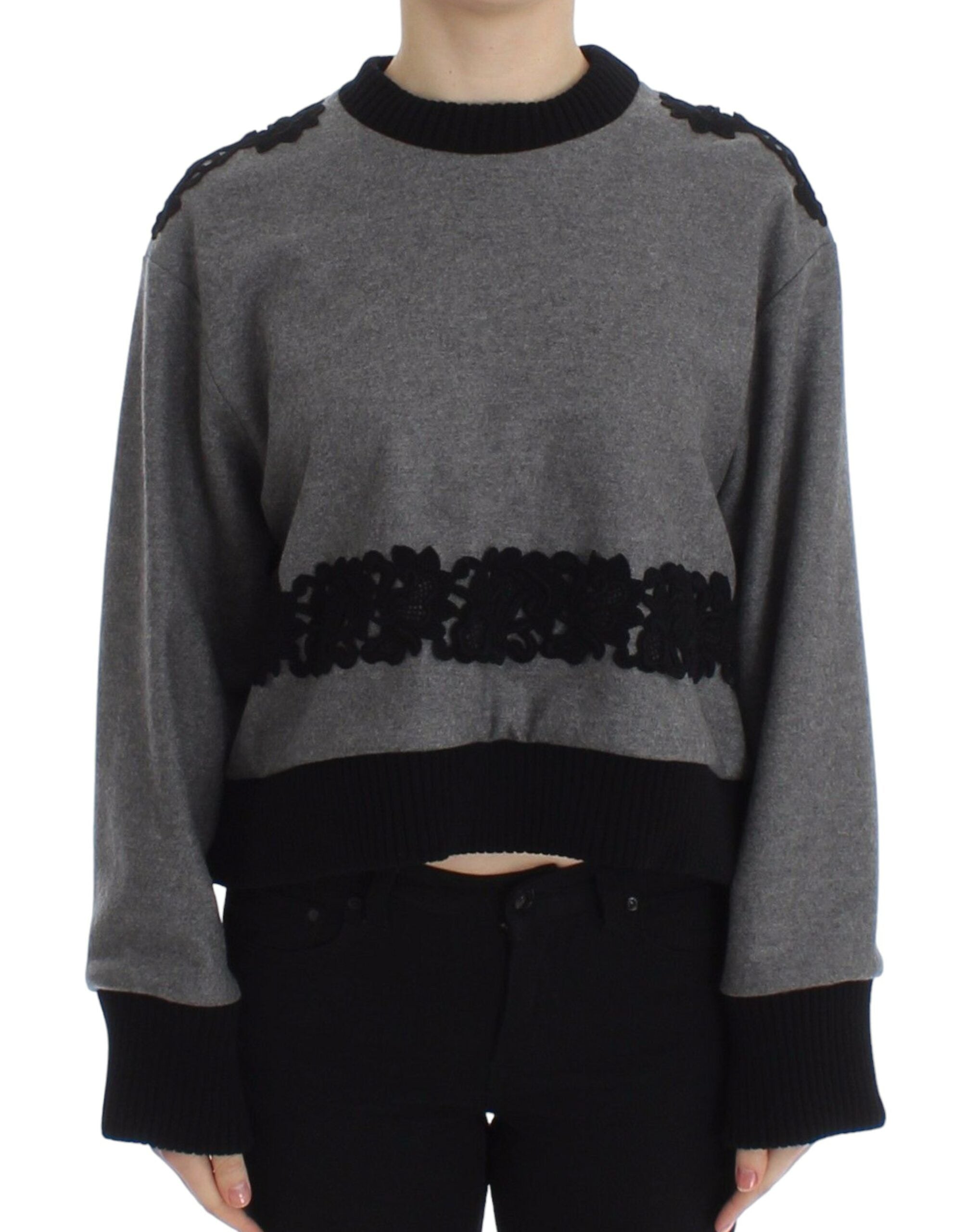 Dolce & Gabbana Gray Black Lace Wool Cashmere Women's Sweater