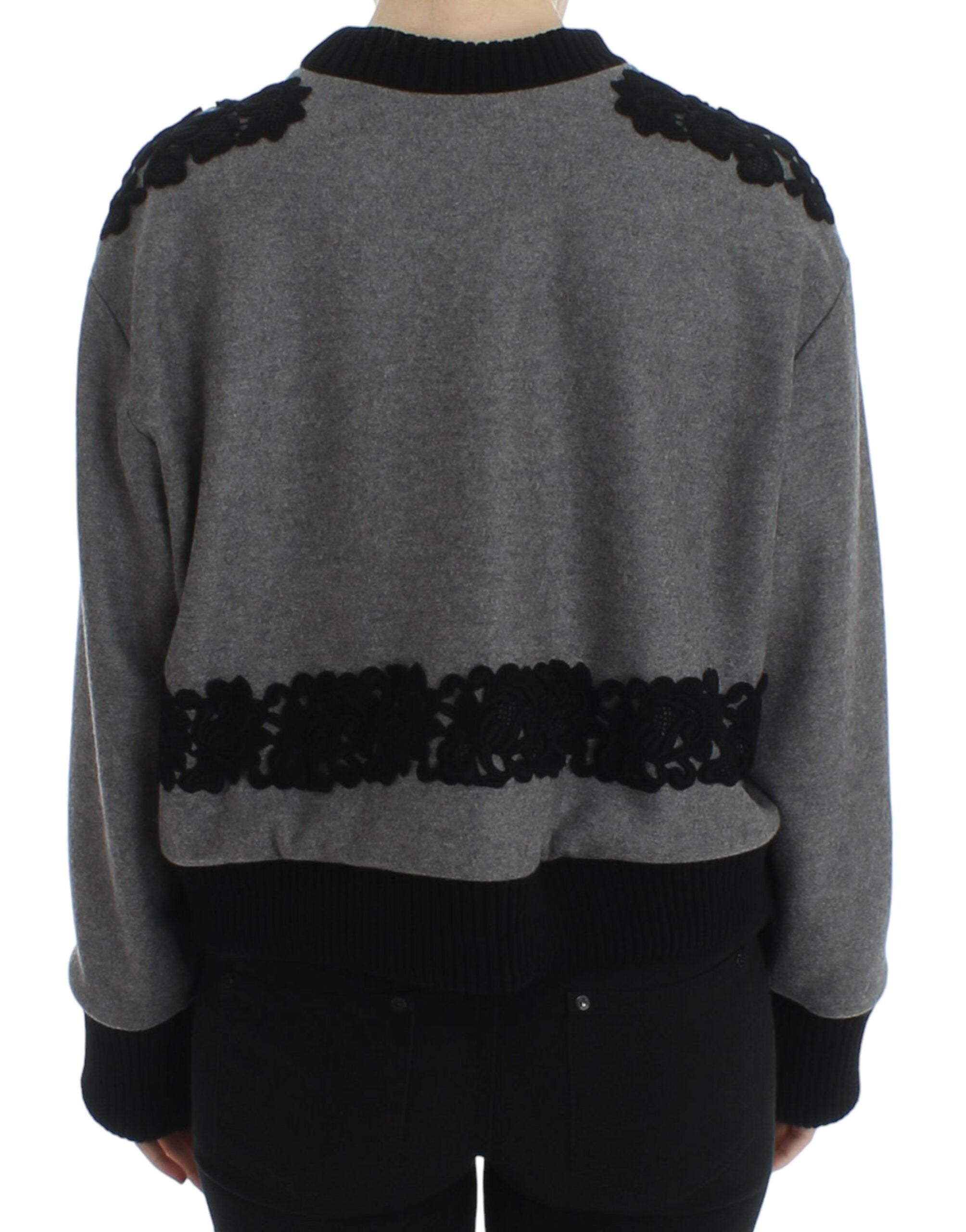 Dolce & Gabbana Gray Black Lace Wool Cashmere Women's Sweater