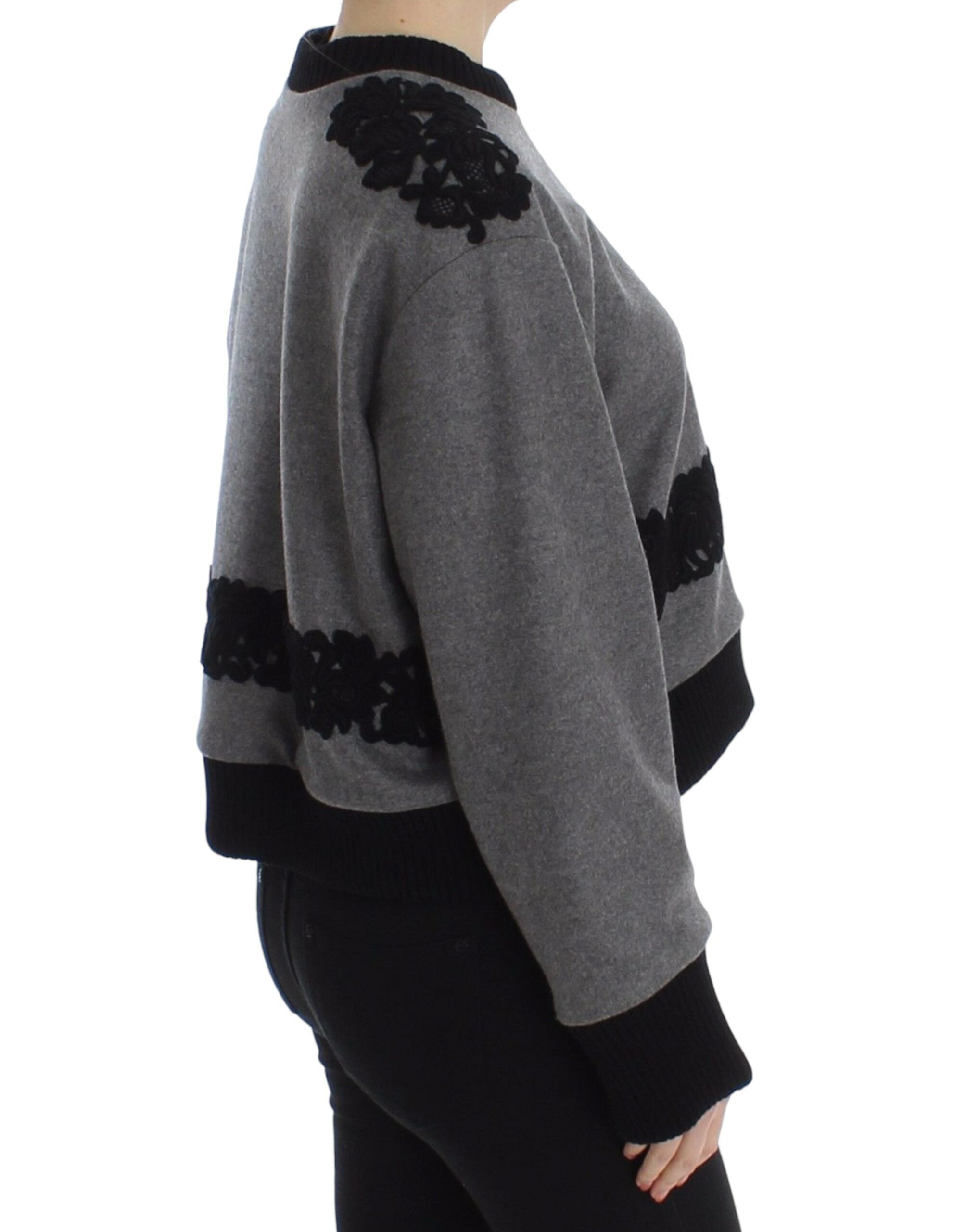 Dolce & Gabbana Gray Black Lace Wool Cashmere Women's Sweater