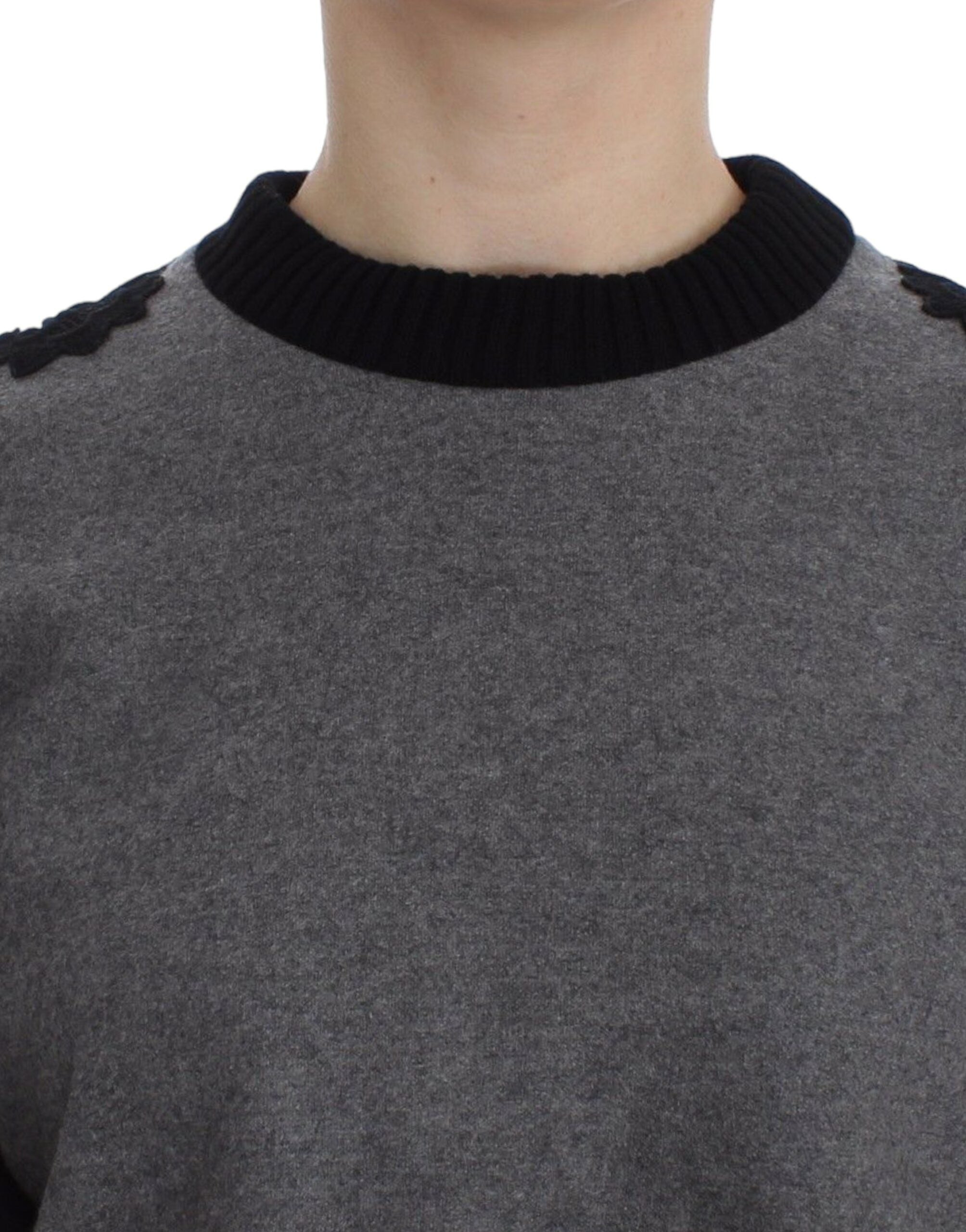 Dolce & Gabbana Gray Black Lace Wool Cashmere Women's Sweater