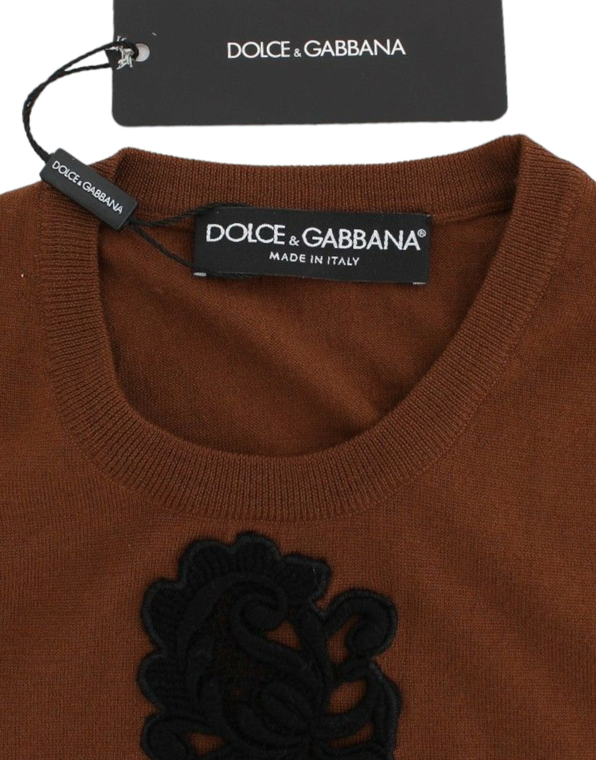 Dolce & Gabbana Brown Wool Black Lace Vest Sweater Women's Top