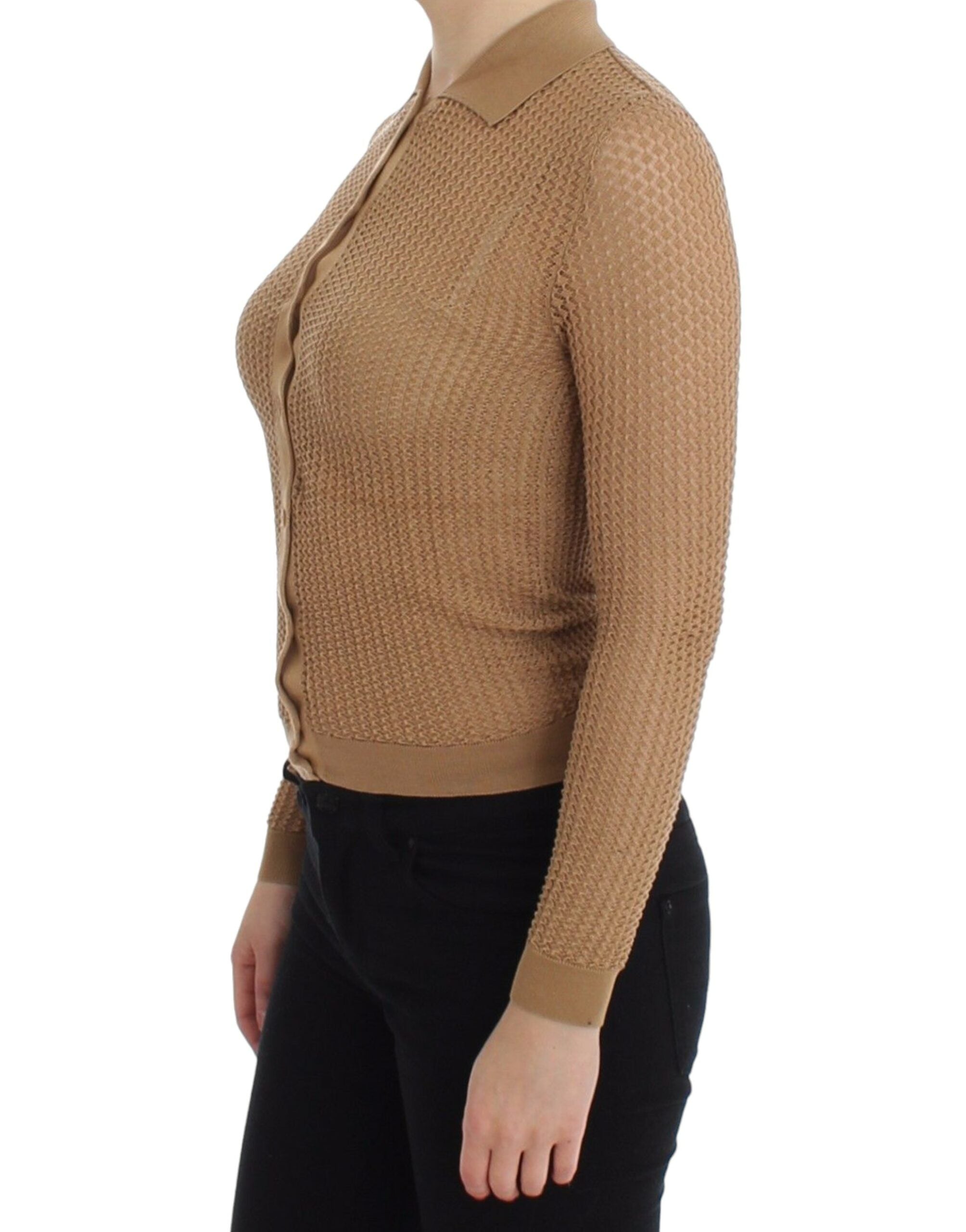 Dolce & Gabbana Beige Knitted Cotton Polo Cardigan Women's Sweater