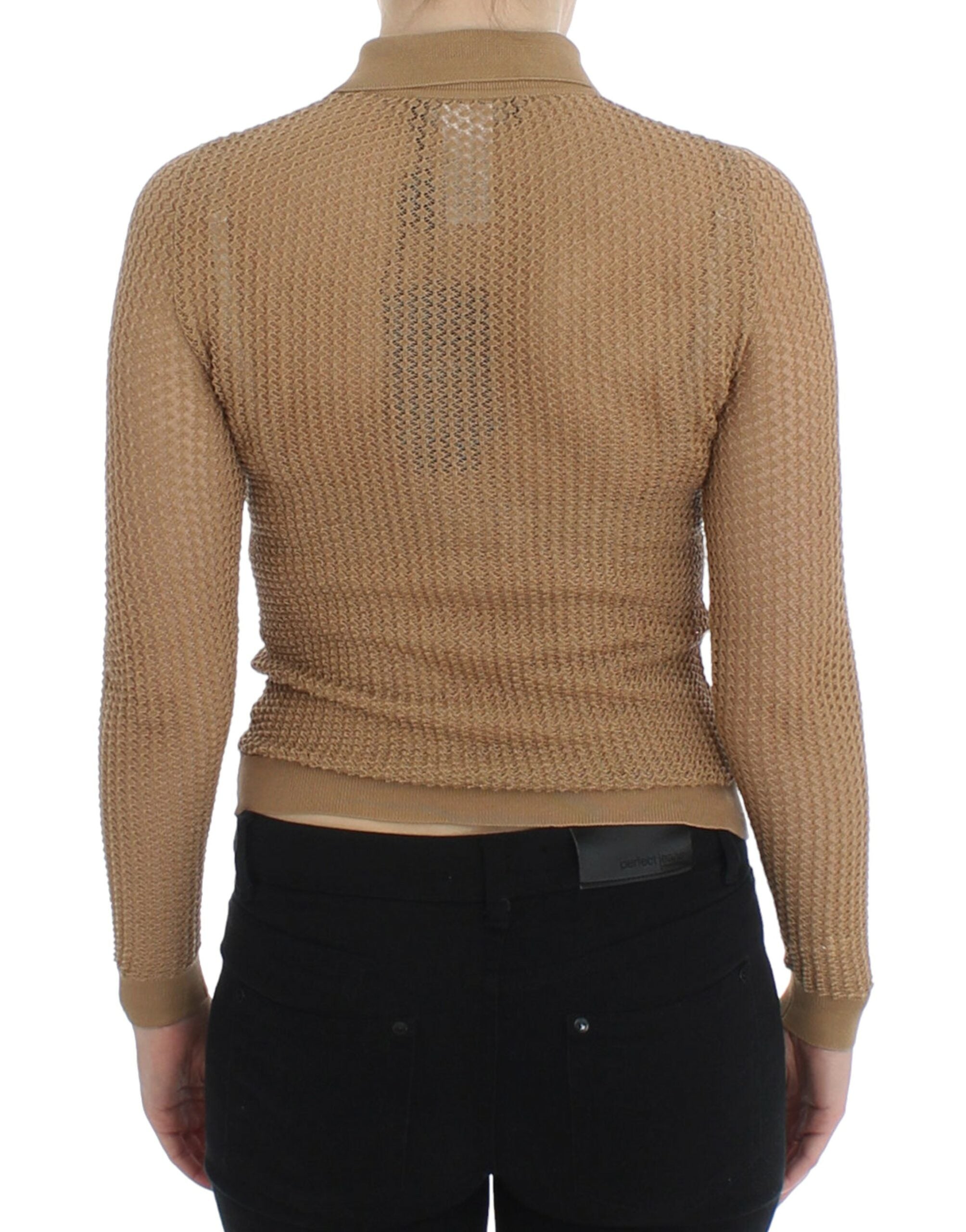 Dolce & Gabbana Beige Knitted Cotton Polo Cardigan Women's Sweater