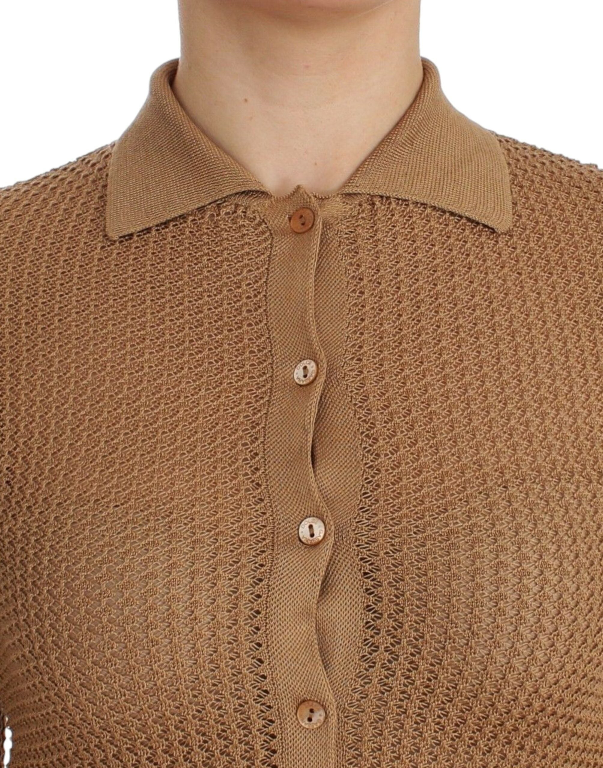 Dolce & Gabbana Beige Knitted Cotton Polo Cardigan Women's Sweater