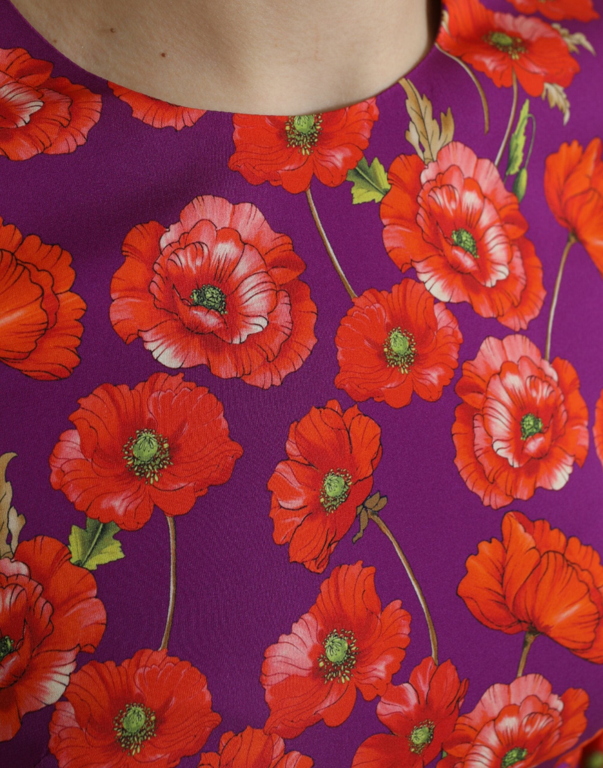 Dolce & Gabbana Multicolor Floral Poppy Print Sheath Women's Dress
