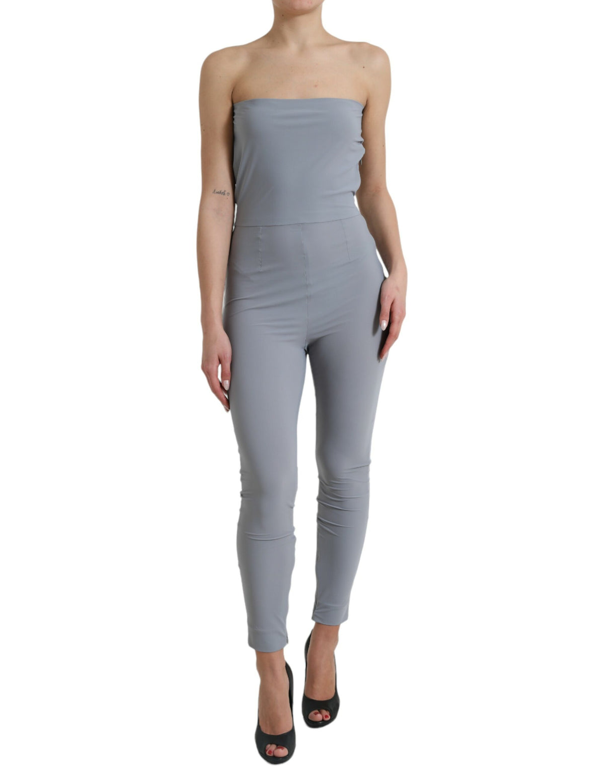 Dolce & Gabbana Gray Nylon Strapless Bodycon Jumpsuit Women's Dress