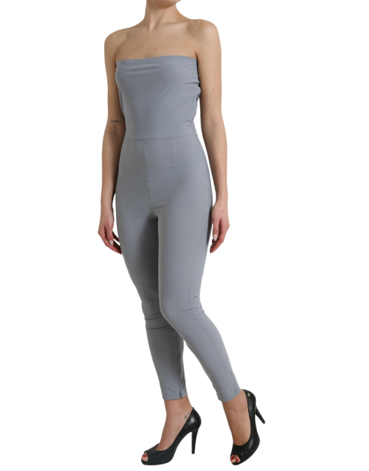 Dolce & Gabbana Gray Nylon Strapless Bodycon Jumpsuit Women's Dress