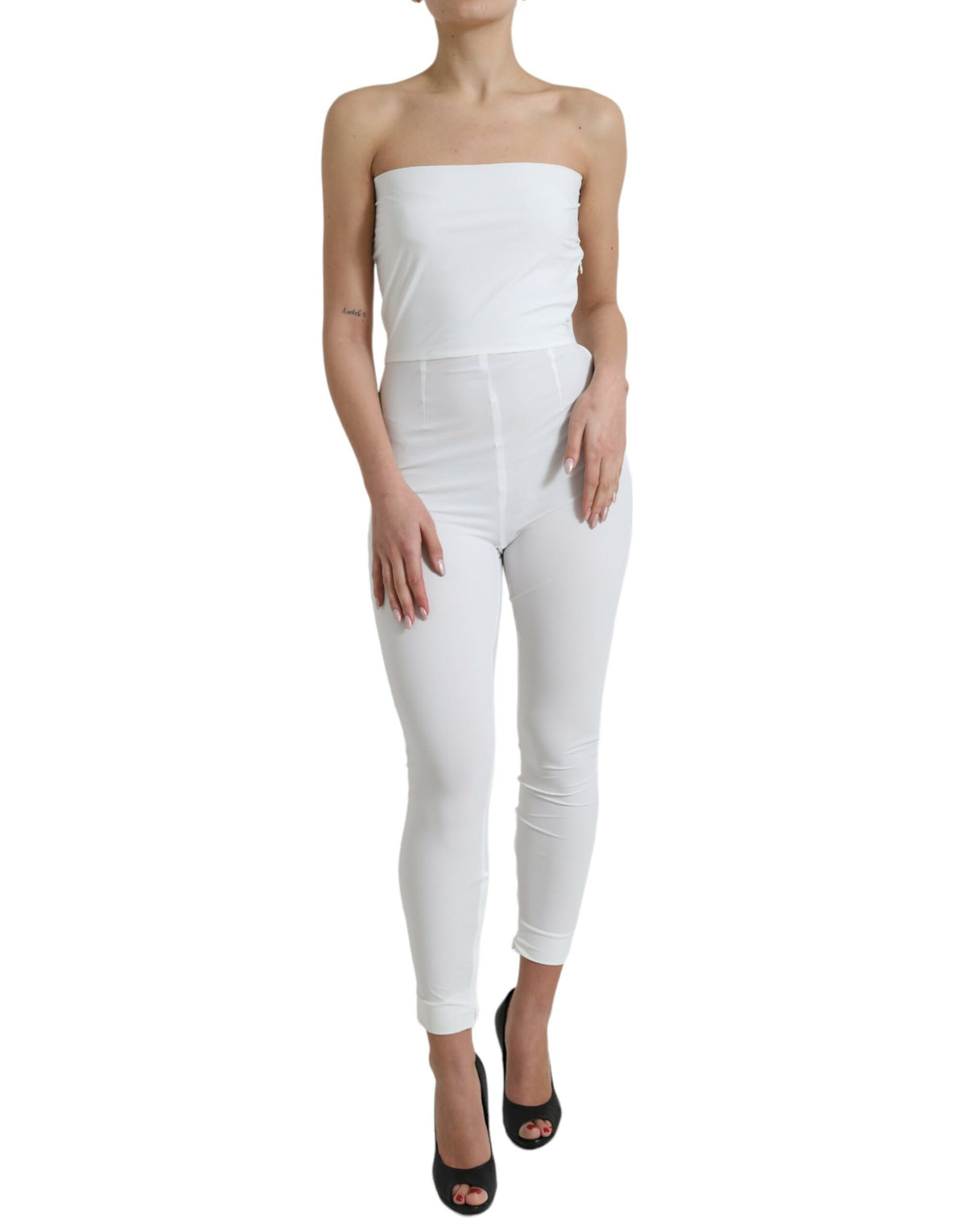 Dolce & Gabbana White Nylon Strapless Bodycon Jumpsuit Women's Dress