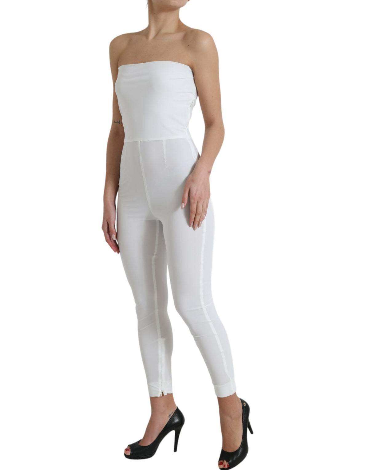 Dolce & Gabbana White Nylon Strapless Bodycon Jumpsuit Women's Dress