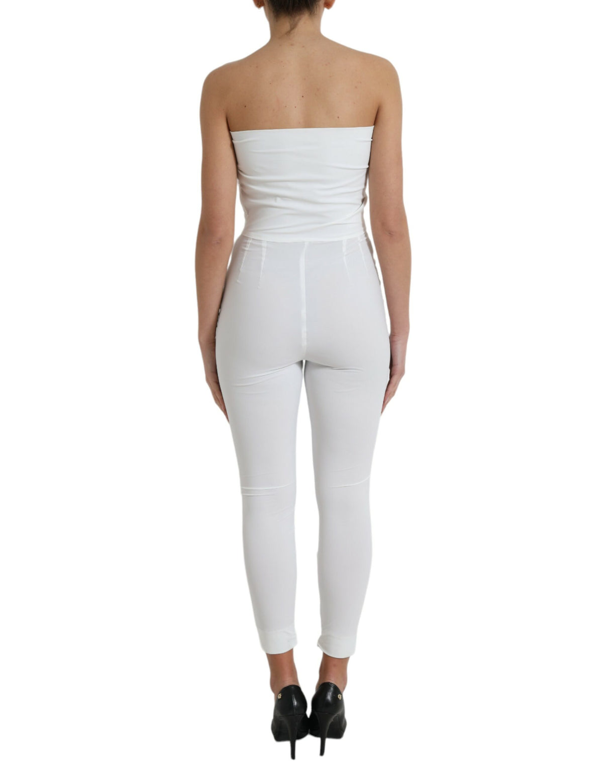 Dolce & Gabbana White Nylon Strapless Bodycon Jumpsuit Women's Dress