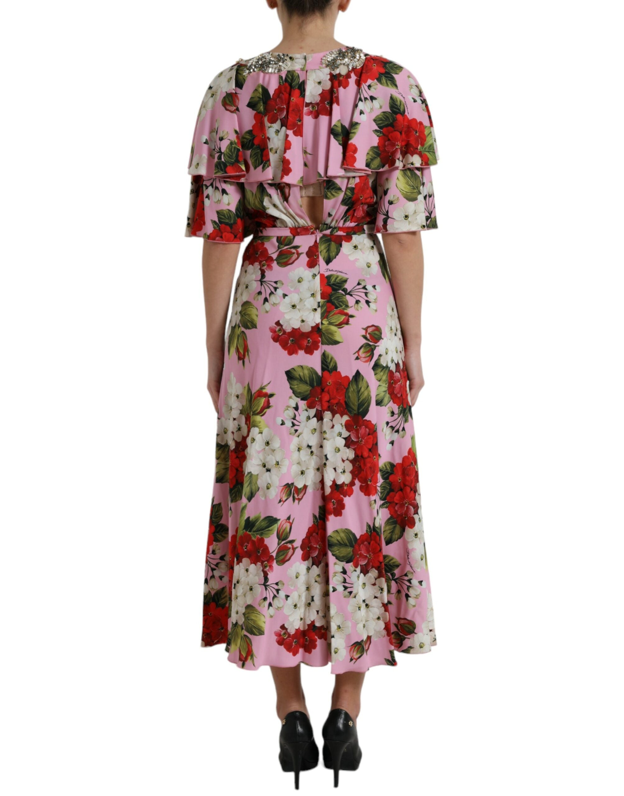 Dolce & Gabbana Multicolor Floral Crystal Embellished A-line Women's Dress