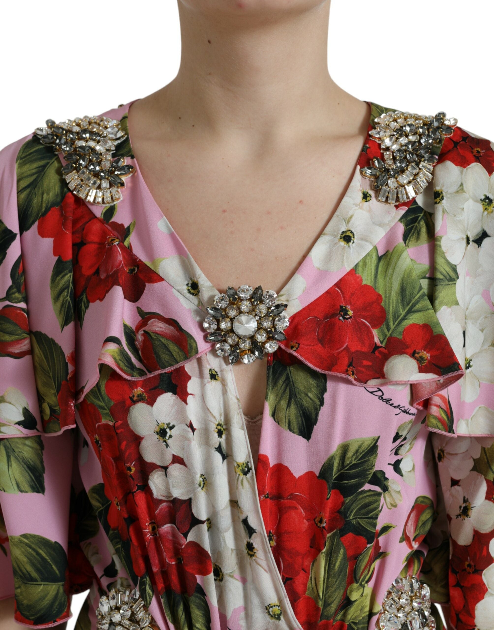 Dolce & Gabbana Multicolor Floral Crystal Embellished A-line Women's Dress