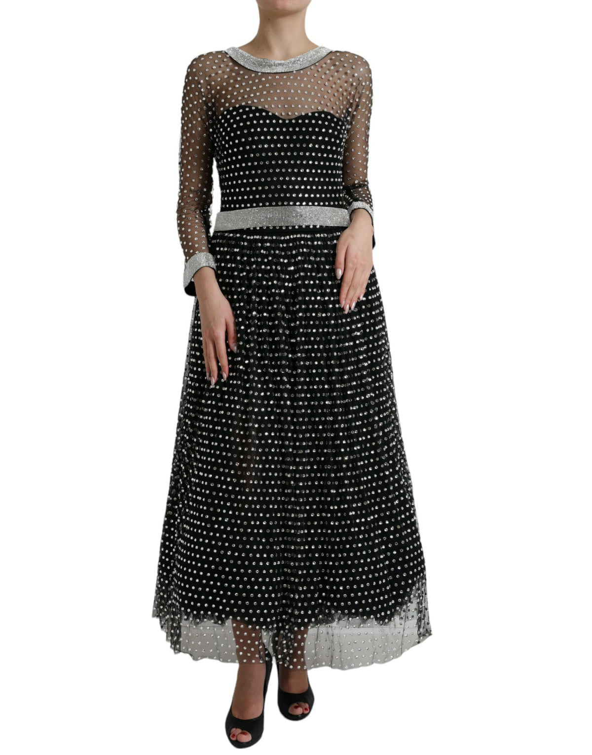Dolce & Gabbana Black Crystal Embellished A-line Gown Women's Dress