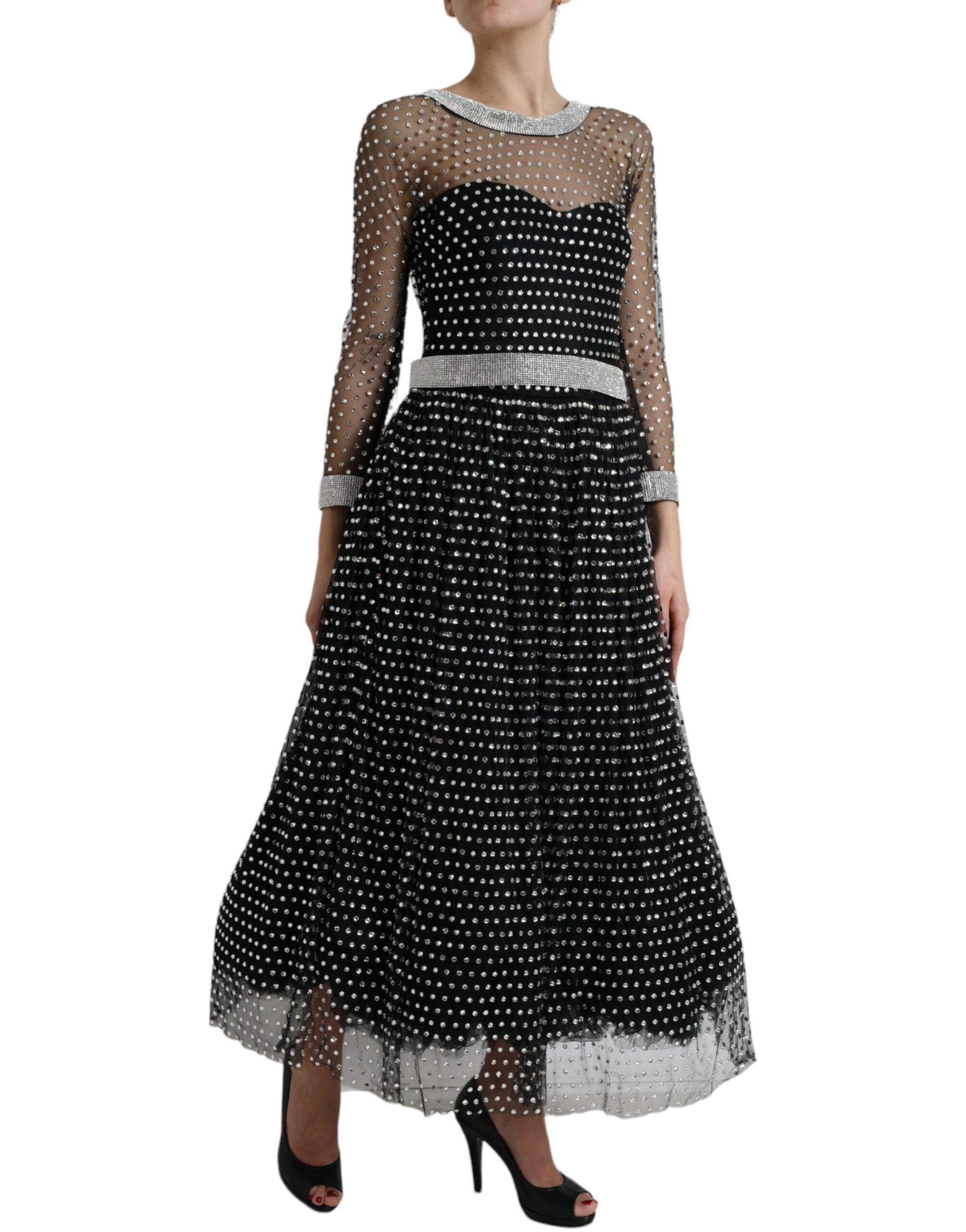 Dolce & Gabbana Black Crystal Embellished A-line Gown Women's Dress