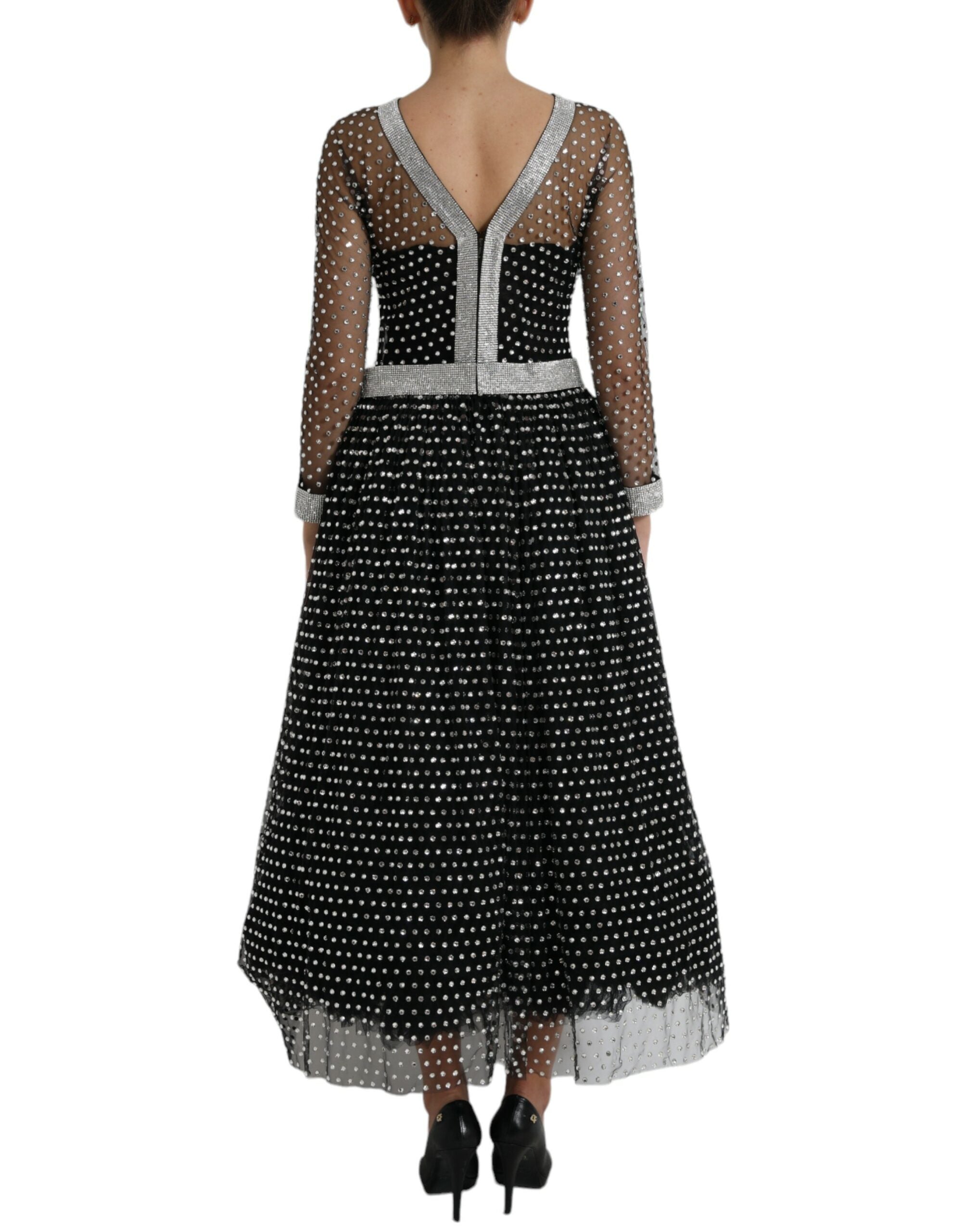 Dolce & Gabbana Black Crystal Embellished A-line Gown Women's Dress