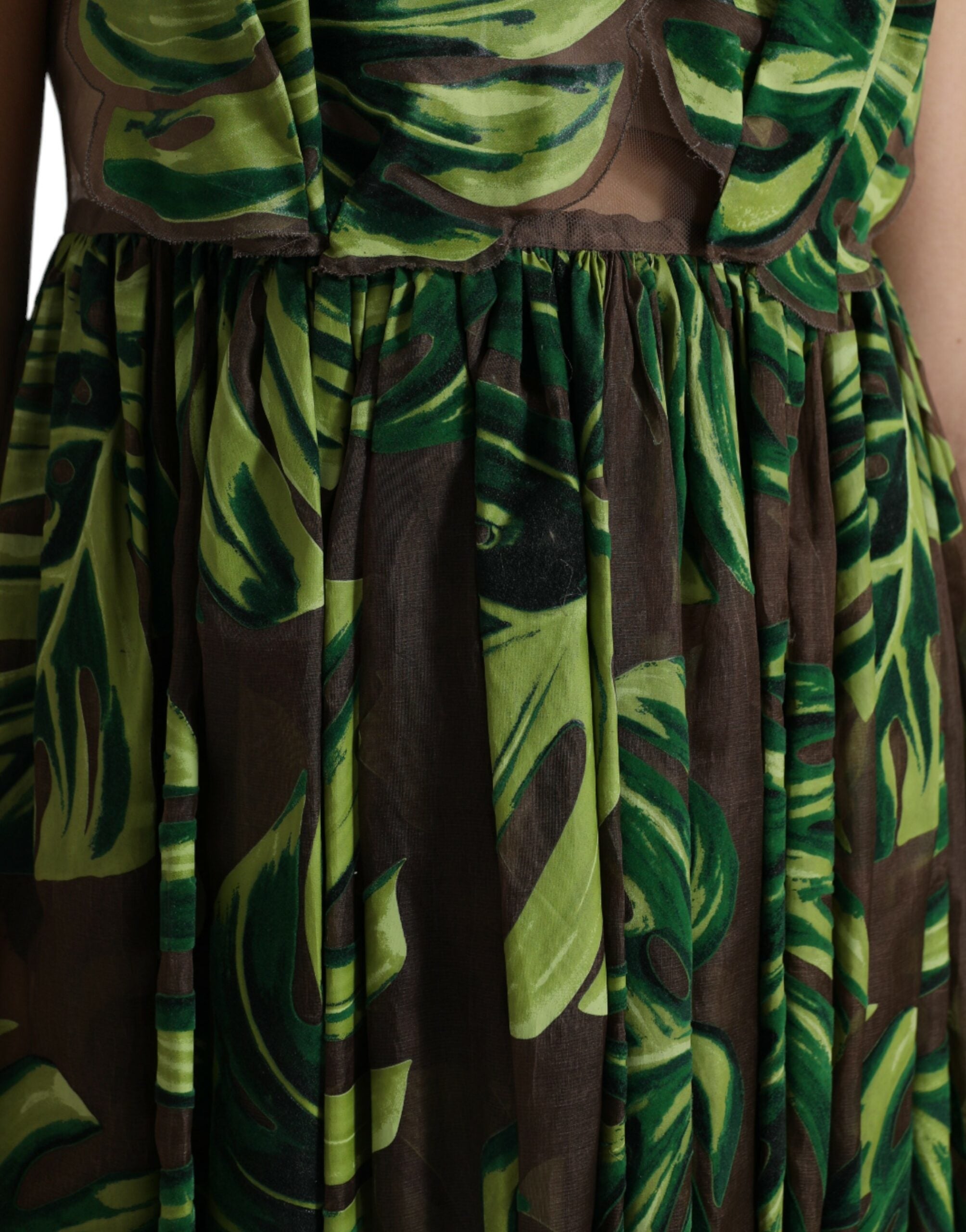 Dolce & Gabbana Green Banana Leaf Sleeveless Long Maxi Women's Dress