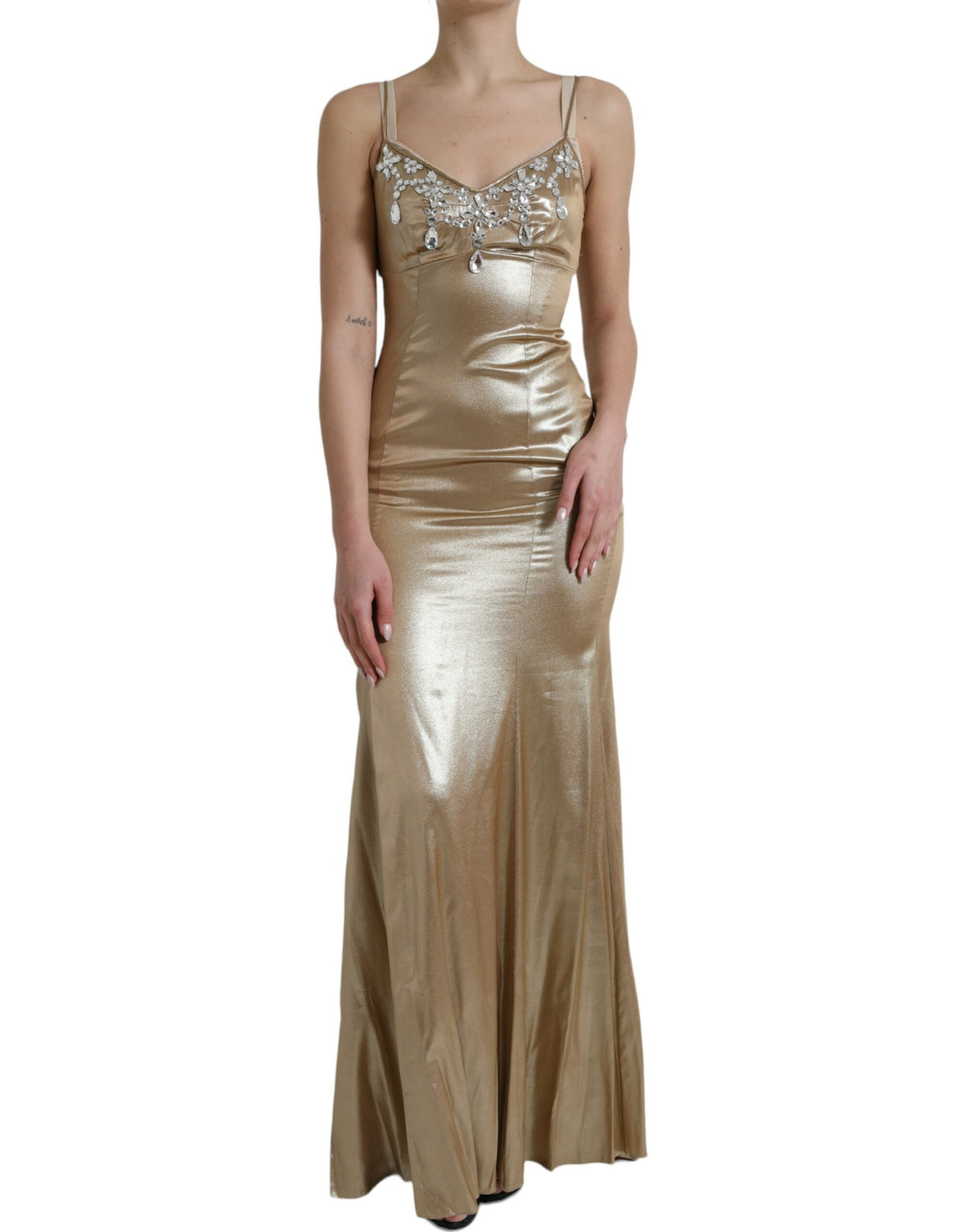 Dolce & Gabbana Metallic Gold Crystal Embellished Gown Women's Dress