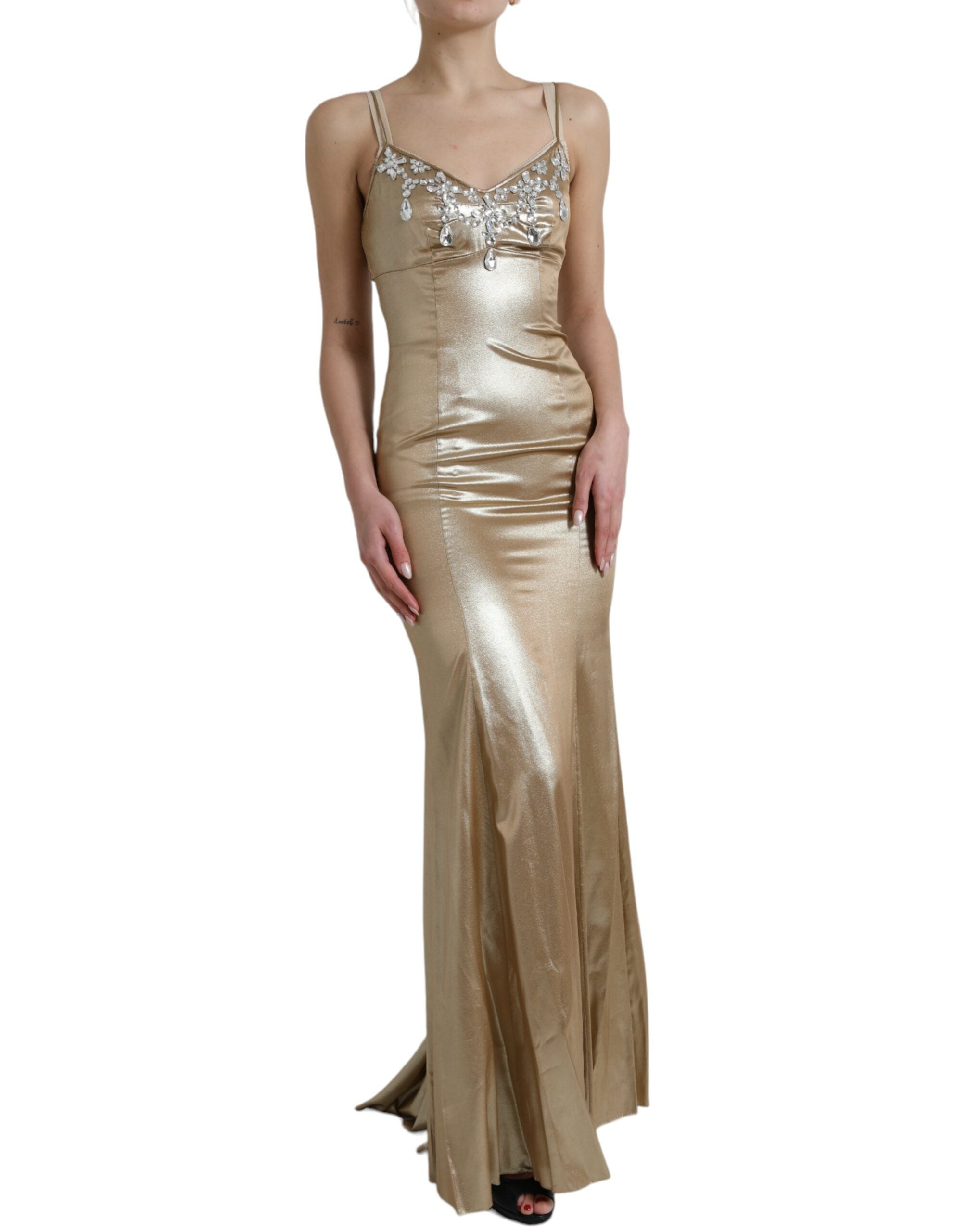 Dolce & Gabbana Metallic Gold Crystal Embellished Gown Women's Dress
