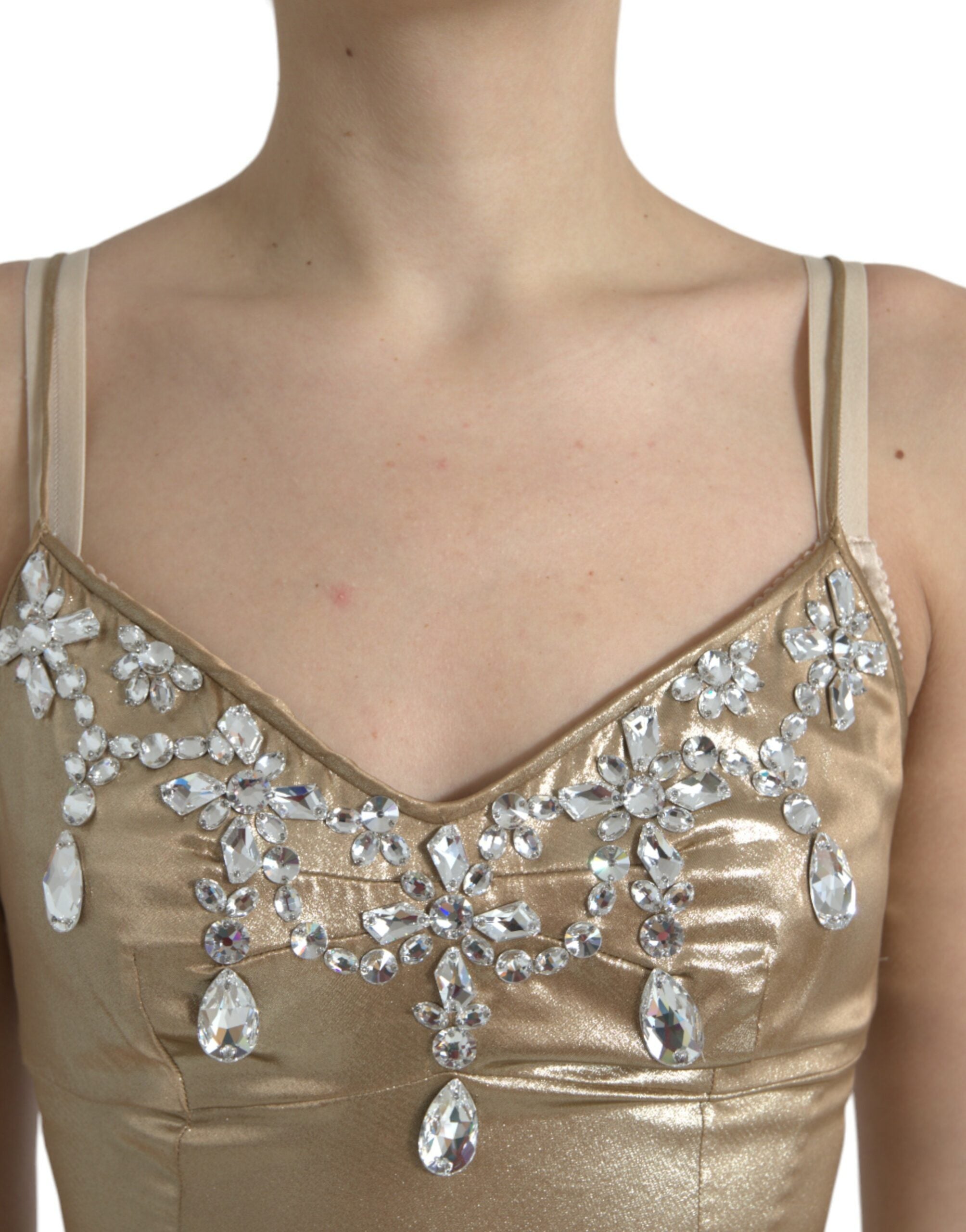 Dolce & Gabbana Metallic Gold Crystal Embellished Gown Women's Dress