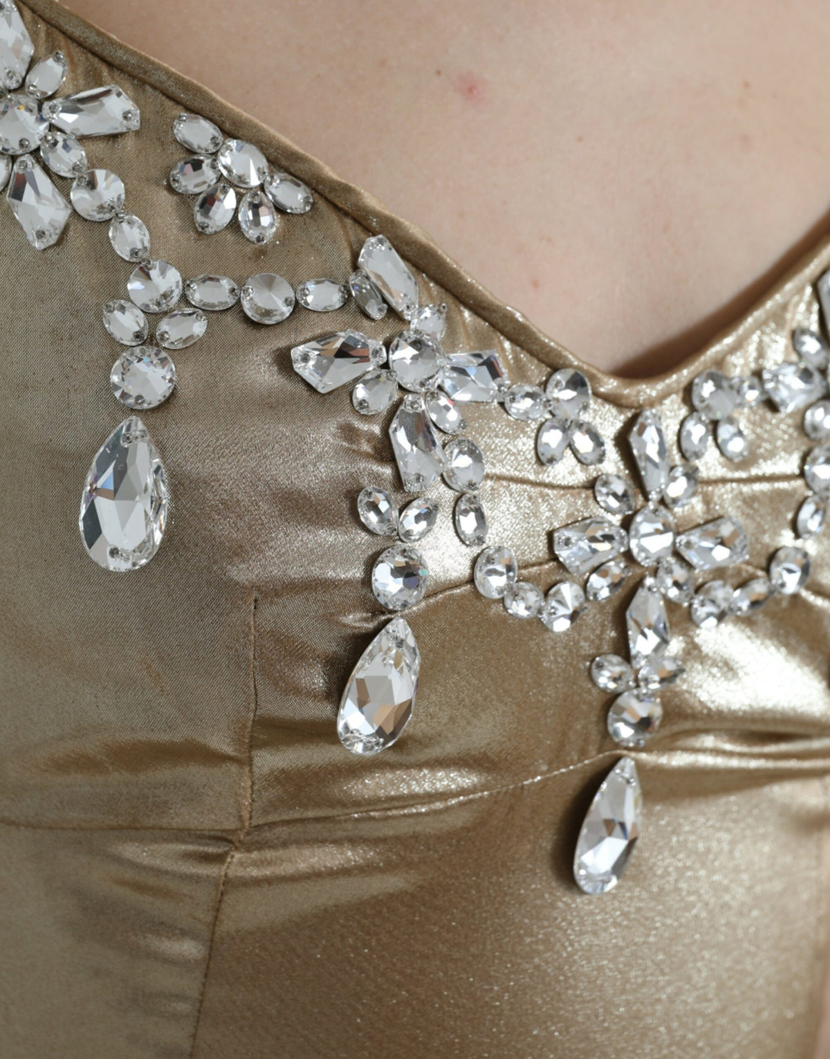 Dolce & Gabbana Metallic Gold Crystal Embellished Gown Women's Dress