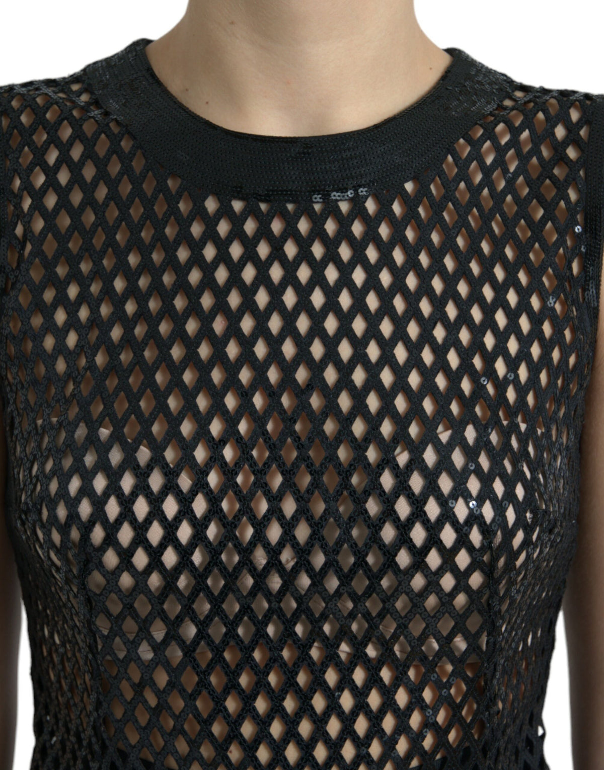 Dolce & Gabbana Black Sequined Sleeveless Mesh Layered Gown Women's Dress