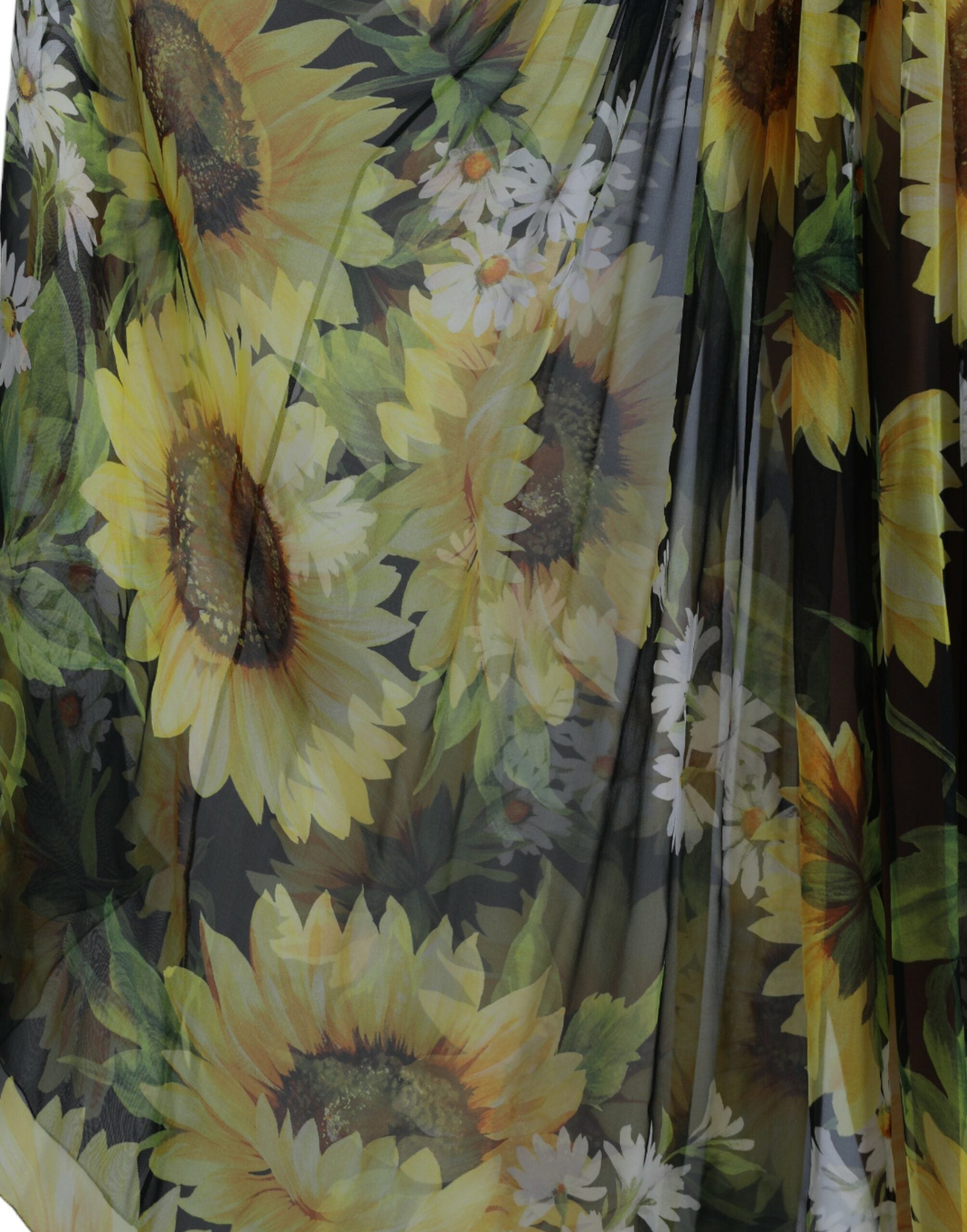 Dolce & Gabbana Black Sunflower A-line Pleated Maxi Women's Dress