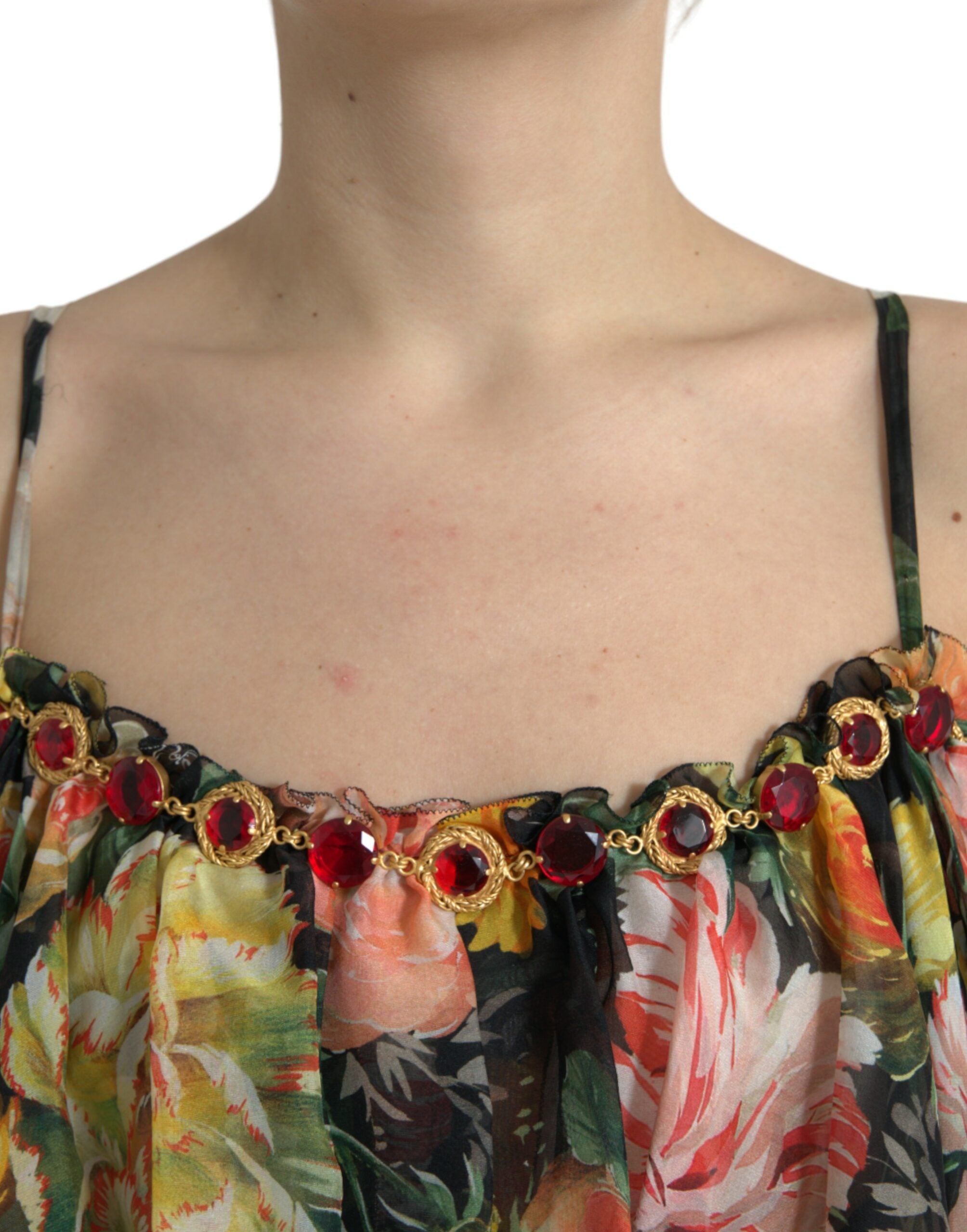 Dolce & Gabbana Multicolor Floral Chiffon Tiered Maxi Women's Dress