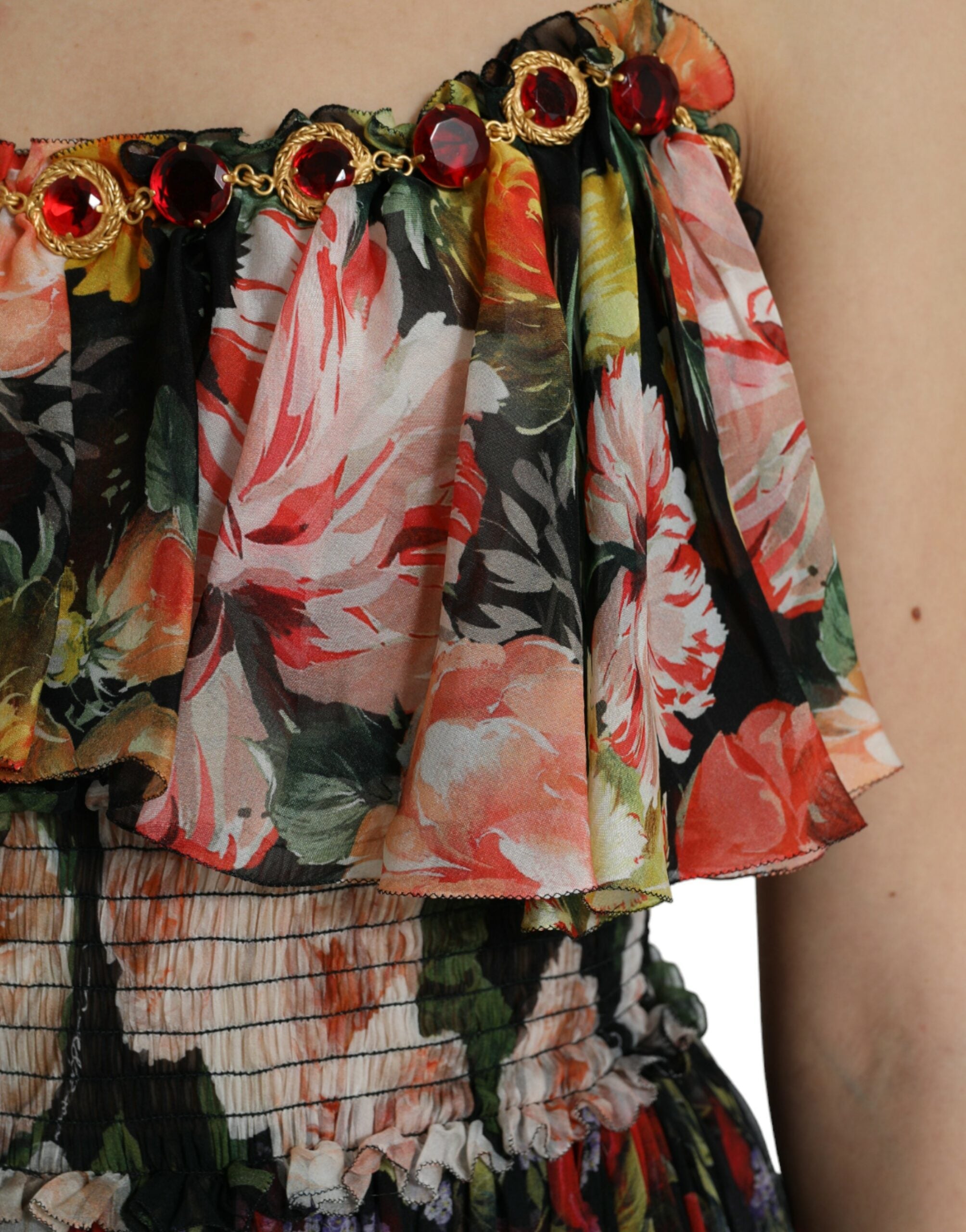 Dolce & Gabbana Multicolor Floral Chiffon Tiered Maxi Women's Dress