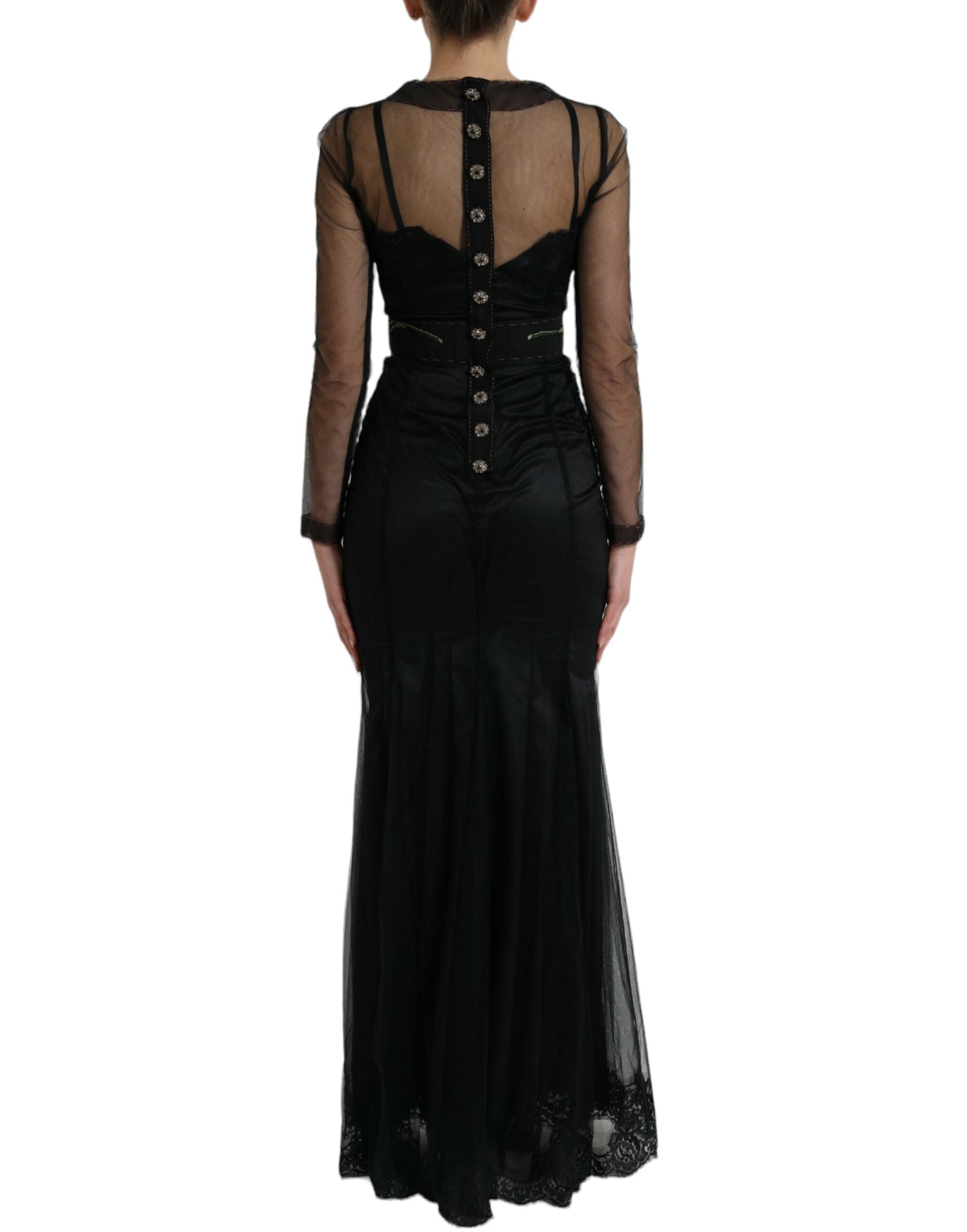 Dolce & Gabbana Floral Embroidery Tulle Long Evening Women's Dress
