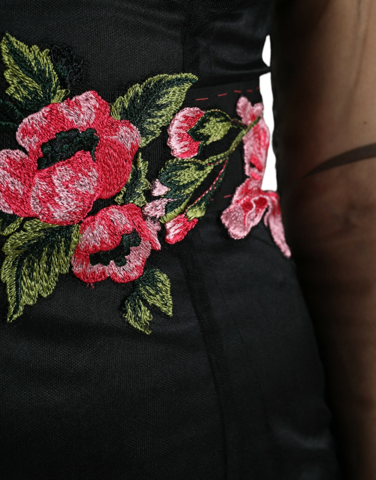 Dolce & Gabbana Black Floral Embroidery Mesh Tulle Gown Women's Dress