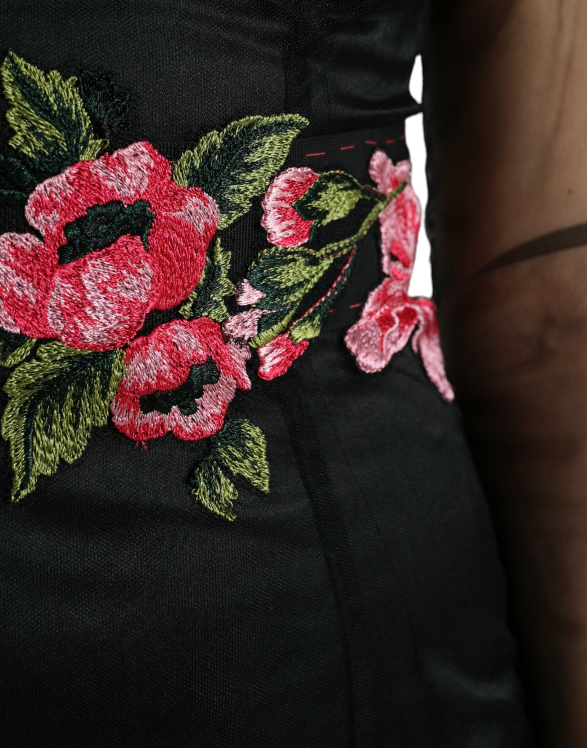Dolce & Gabbana Black Floral Embroidery Mesh Tulle Gown Women's Dress