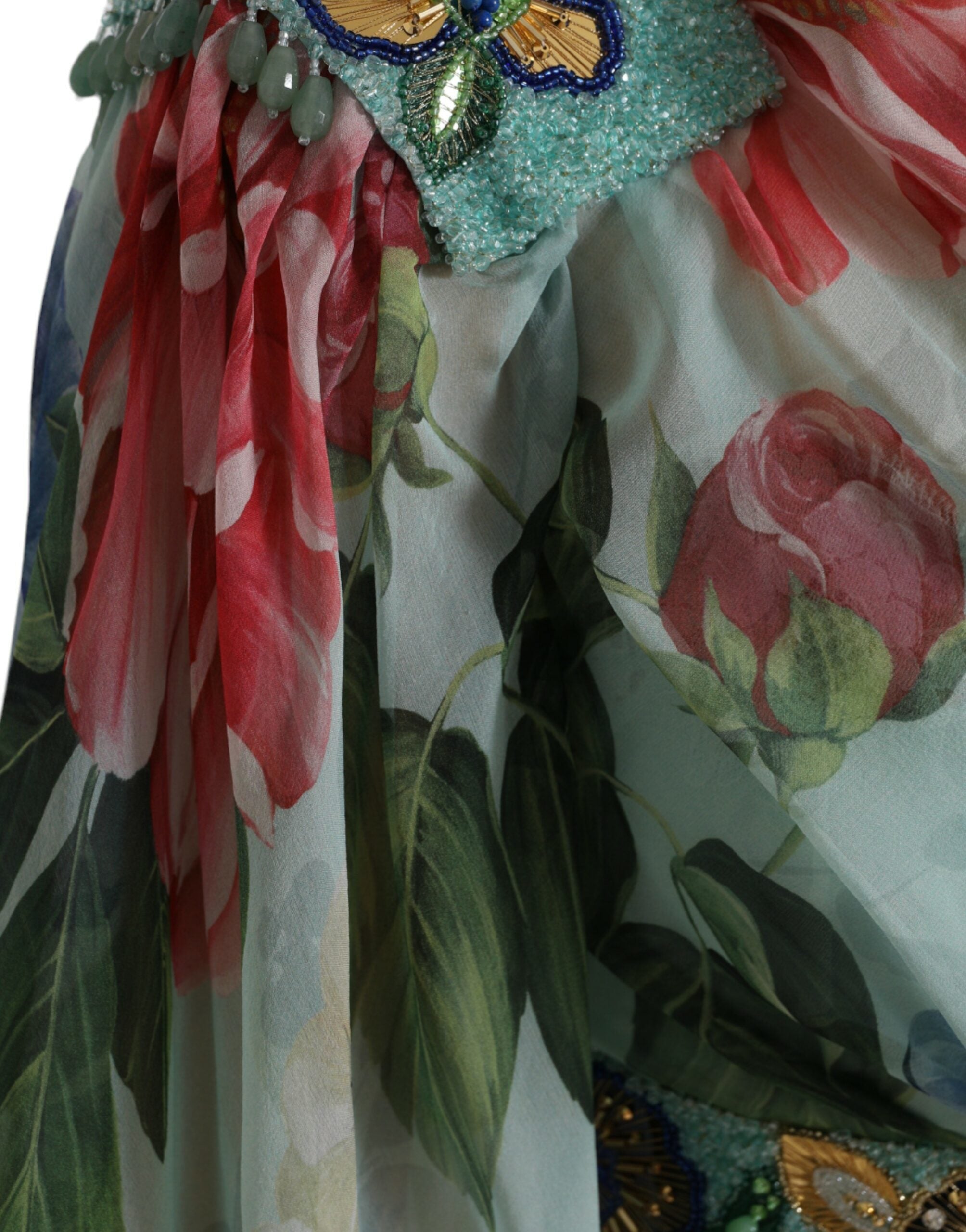 Dolce & Gabbana Blue Floral Print Tiered Long Maxi Women's Dress