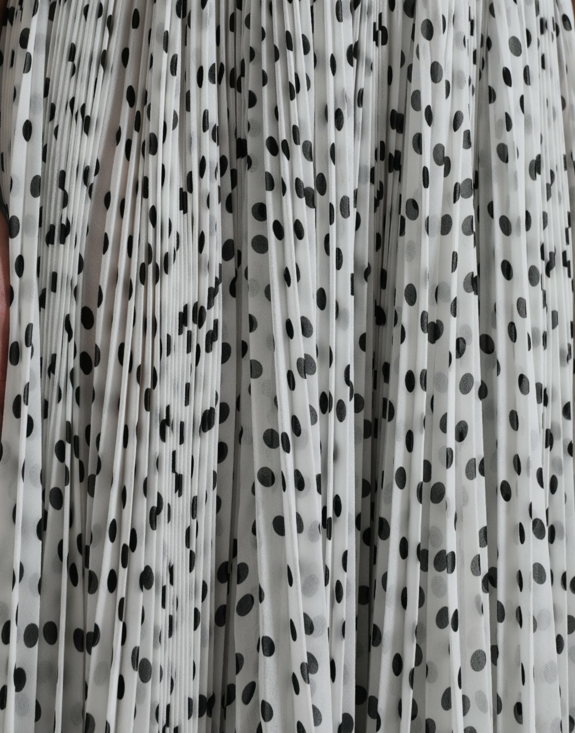 Dolce & Gabbana White Polka Dot A-line Pleated Maxi Women's Dress
