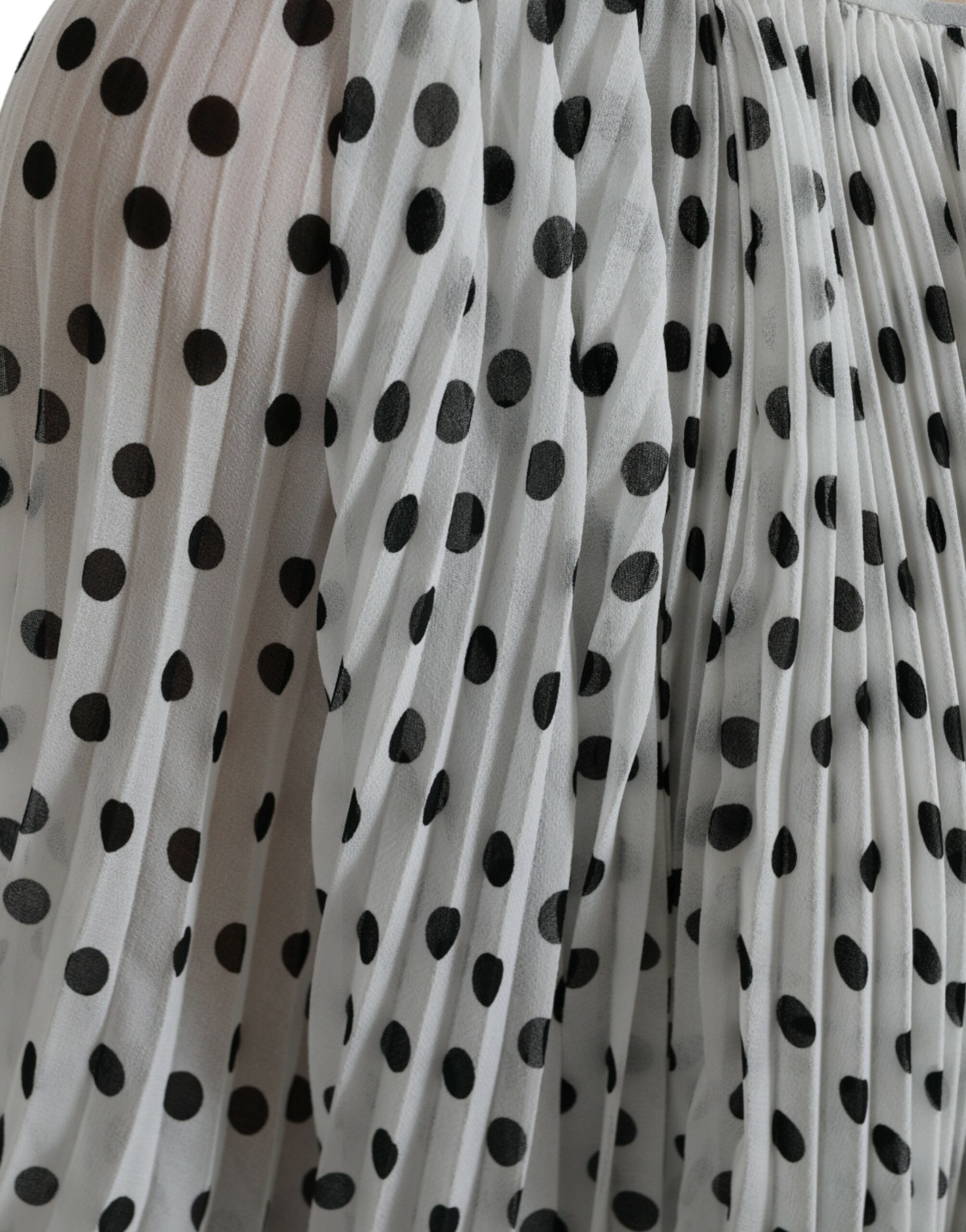 Dolce & Gabbana White Polka Dot A-line Pleated Maxi Women's Dress