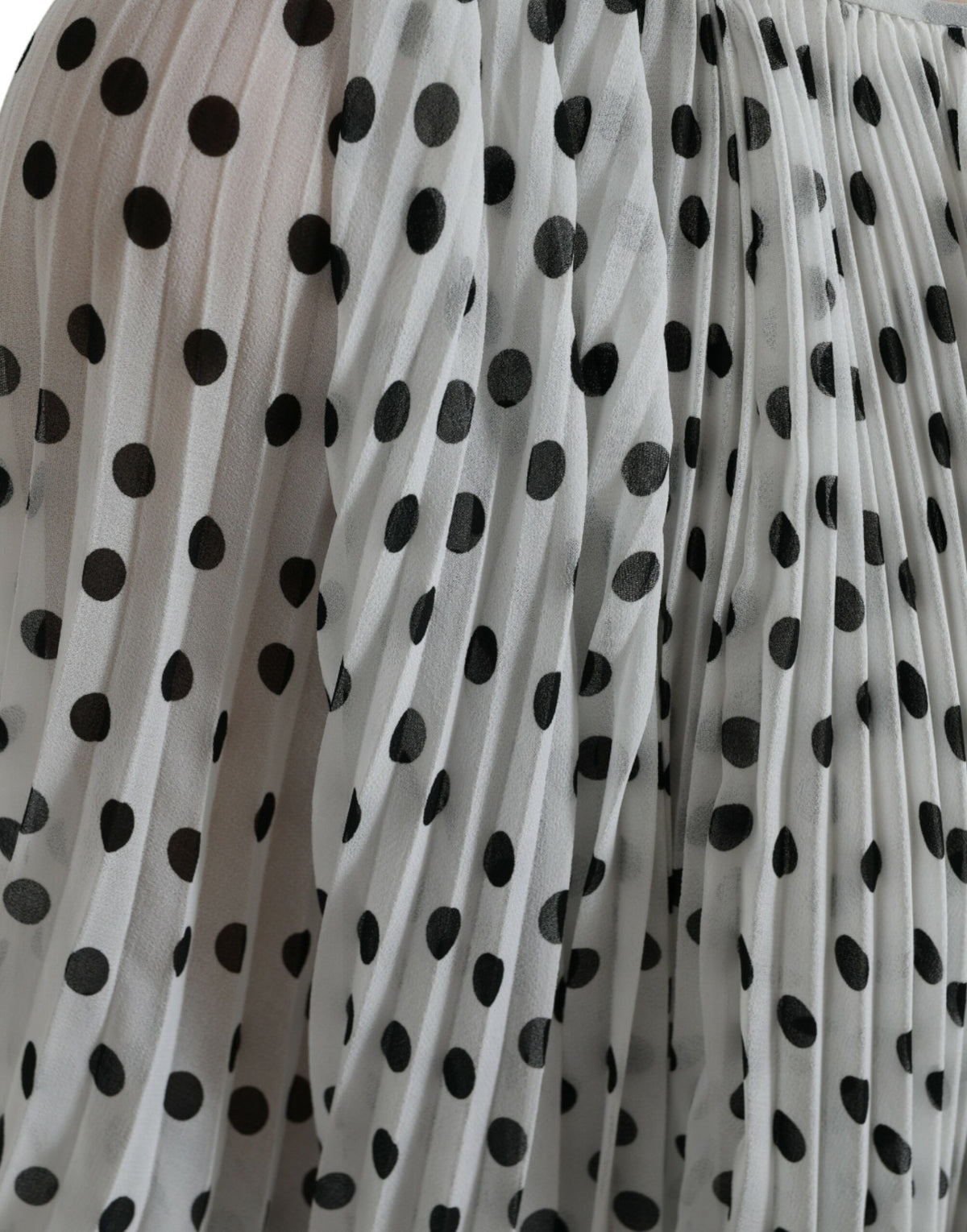 Dolce & Gabbana White Polka Dot A-line Pleated Maxi Women's Dress