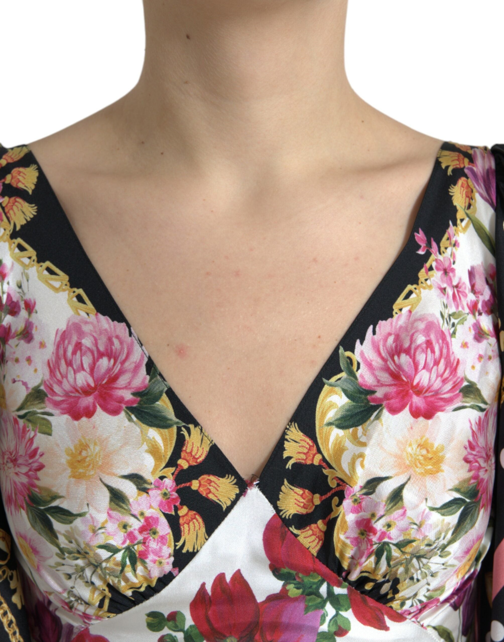 Dolce & Gabbana Multicolor Floral Print Silk Twill Gown Women's Dress