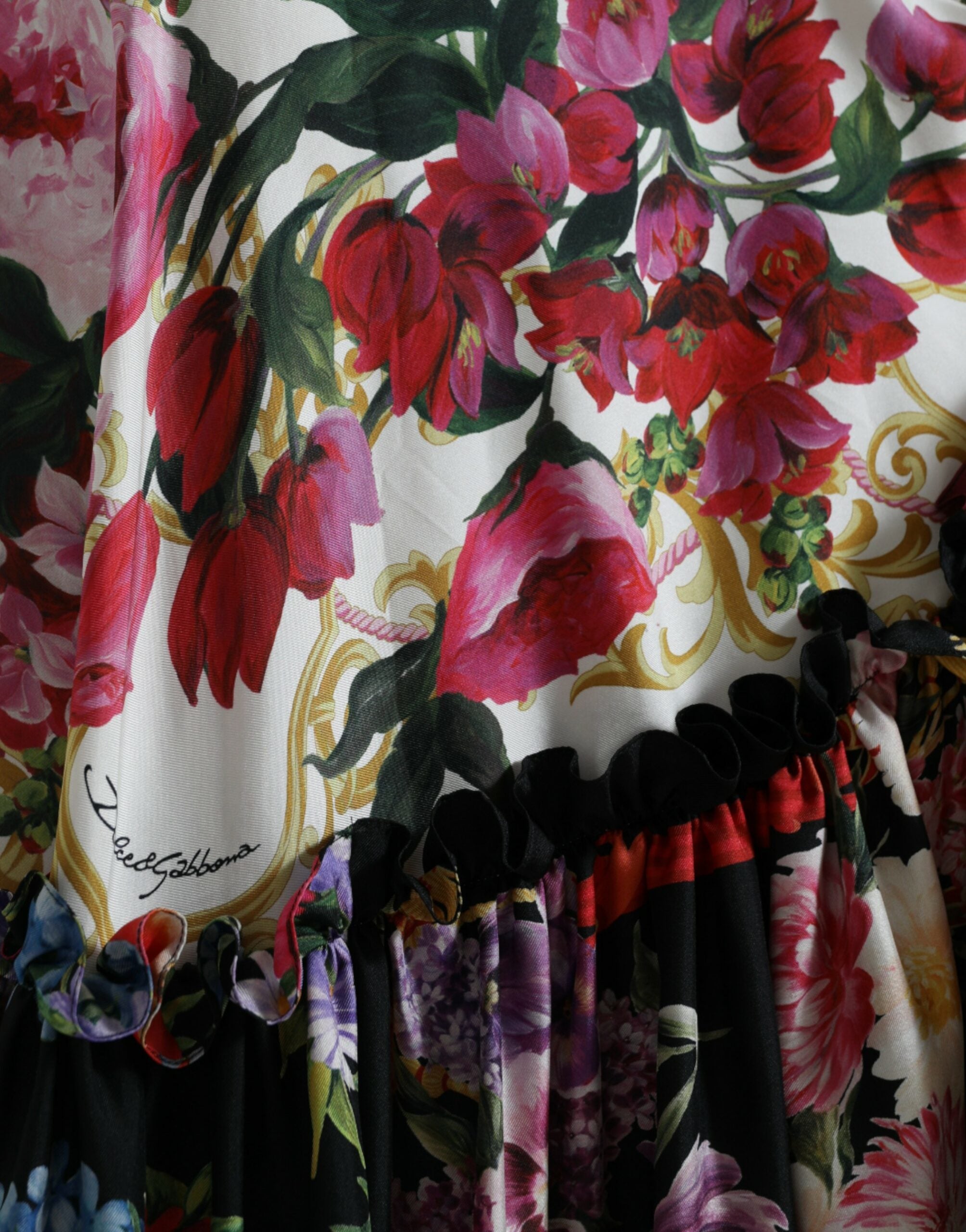 Dolce & Gabbana Multicolor Floral Print Silk Twill Gown Women's Dress