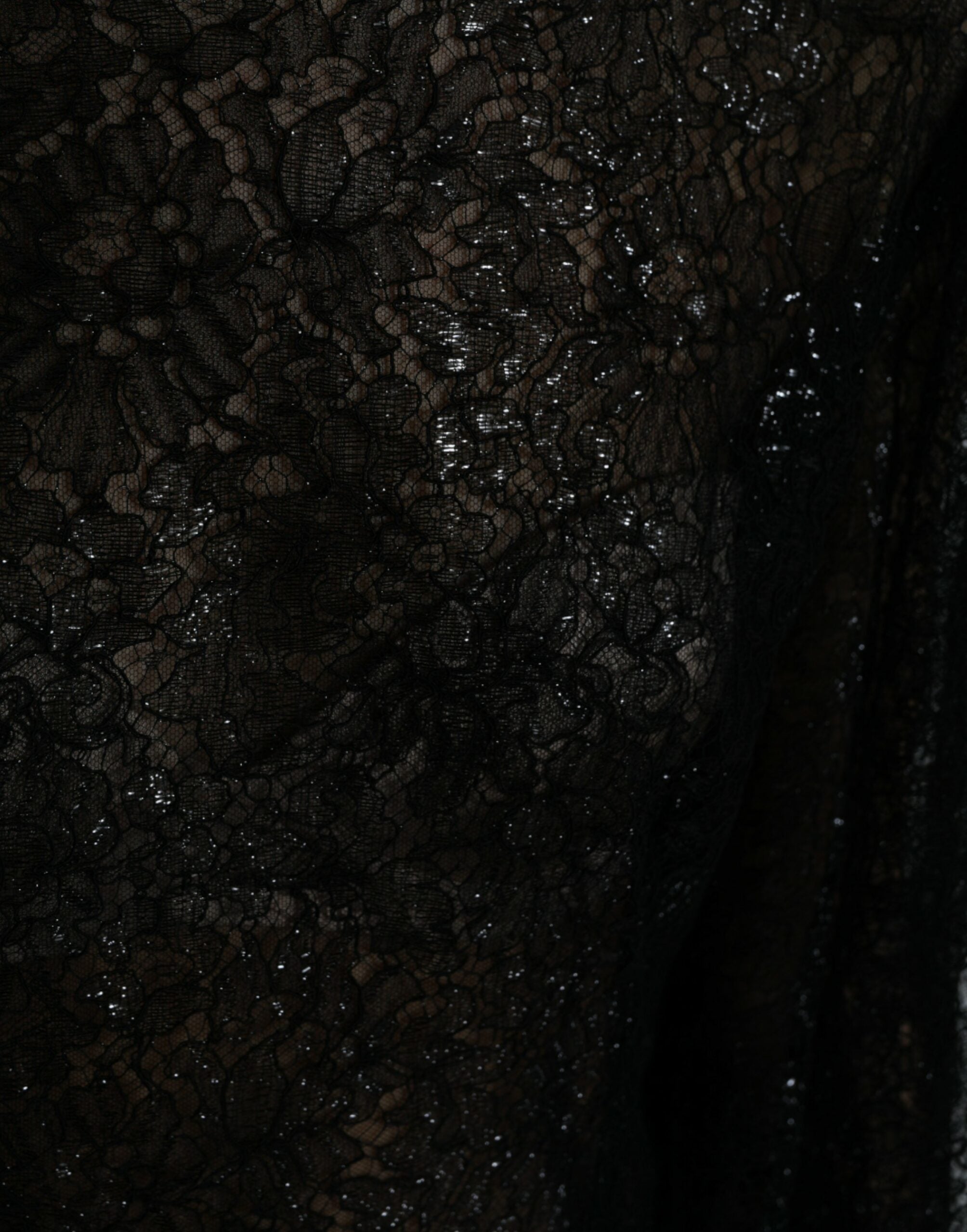 Dolce & Gabbana Black Floral Lace Sheer A-line Midi Women's Dress