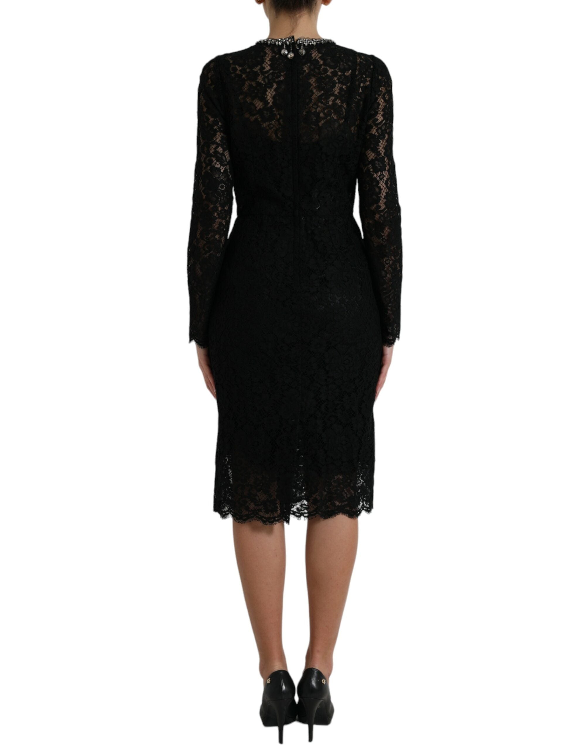 Dolce & Gabbana Black Lace Crystal Embellished Sheath Women's Dress