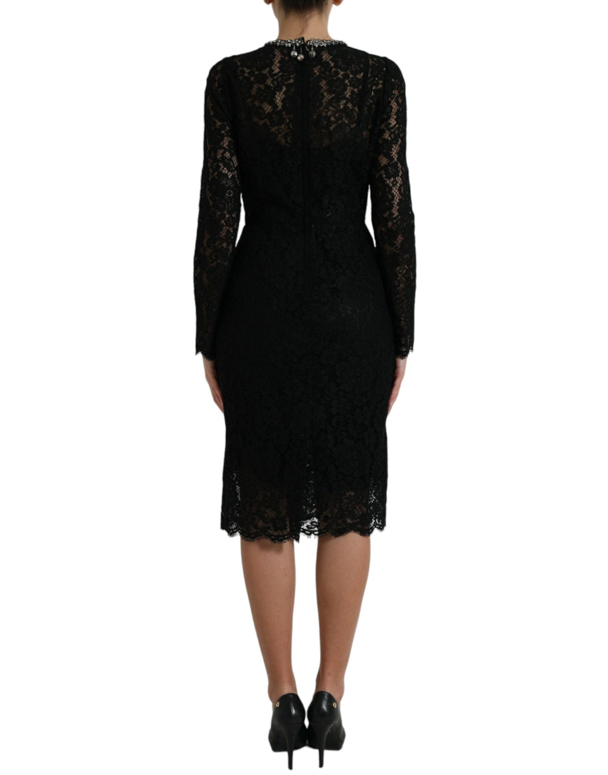 Dolce & Gabbana Black Lace Crystal Embellished Sheath Women's Dress
