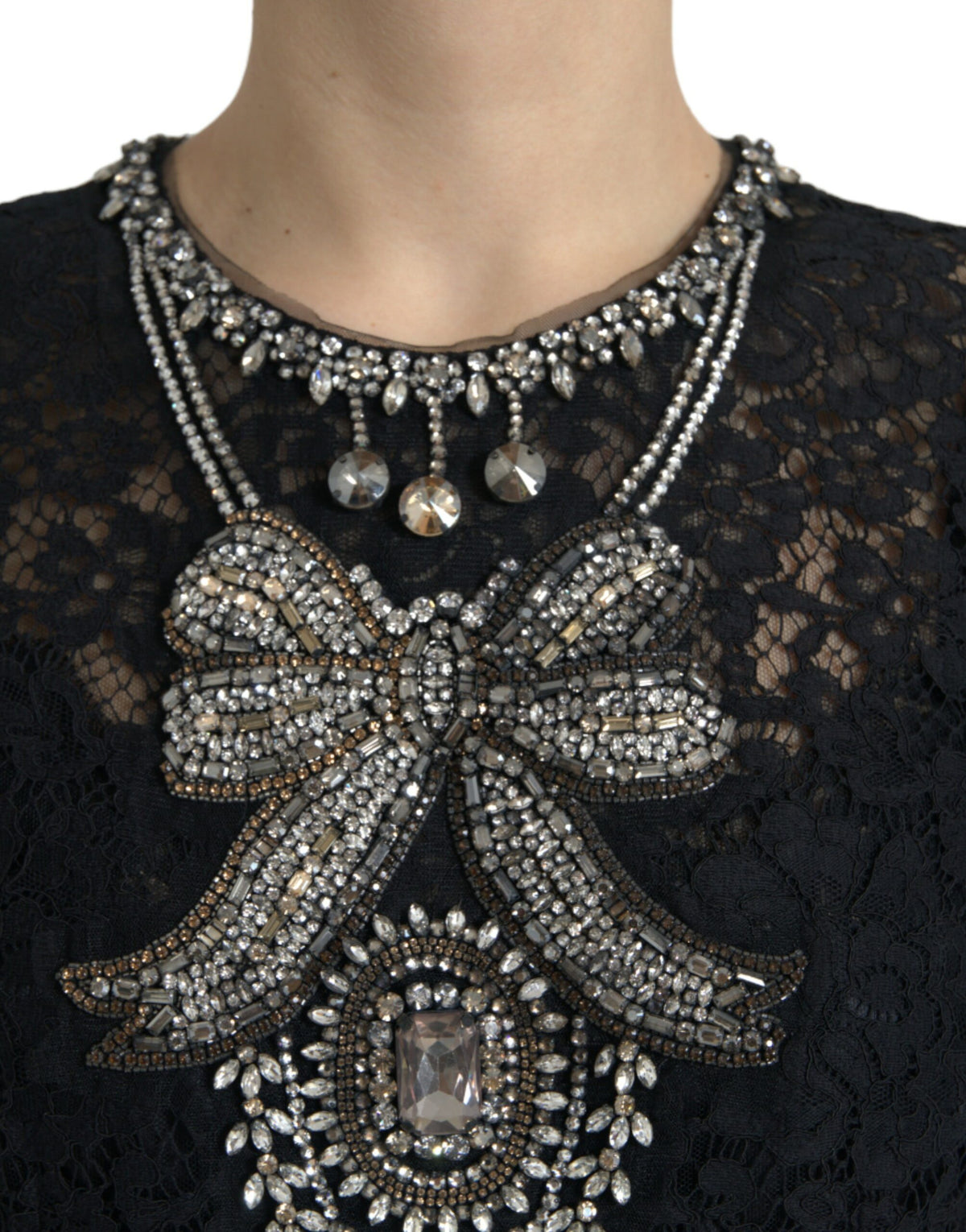 Dolce & Gabbana Black Lace Crystal Embellished Sheath Women's Dress