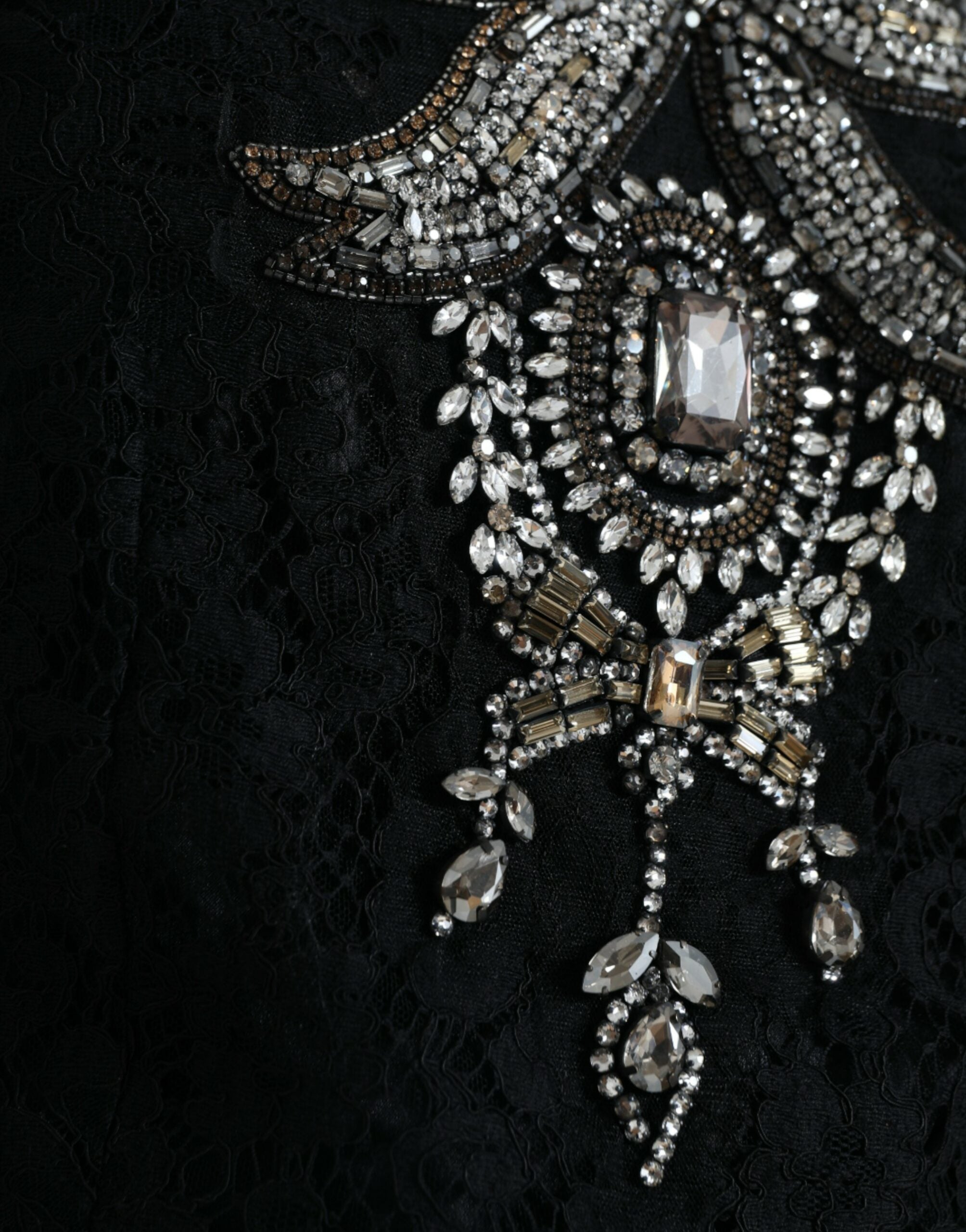 Dolce & Gabbana Black Lace Crystal Embellished Sheath Women's Dress