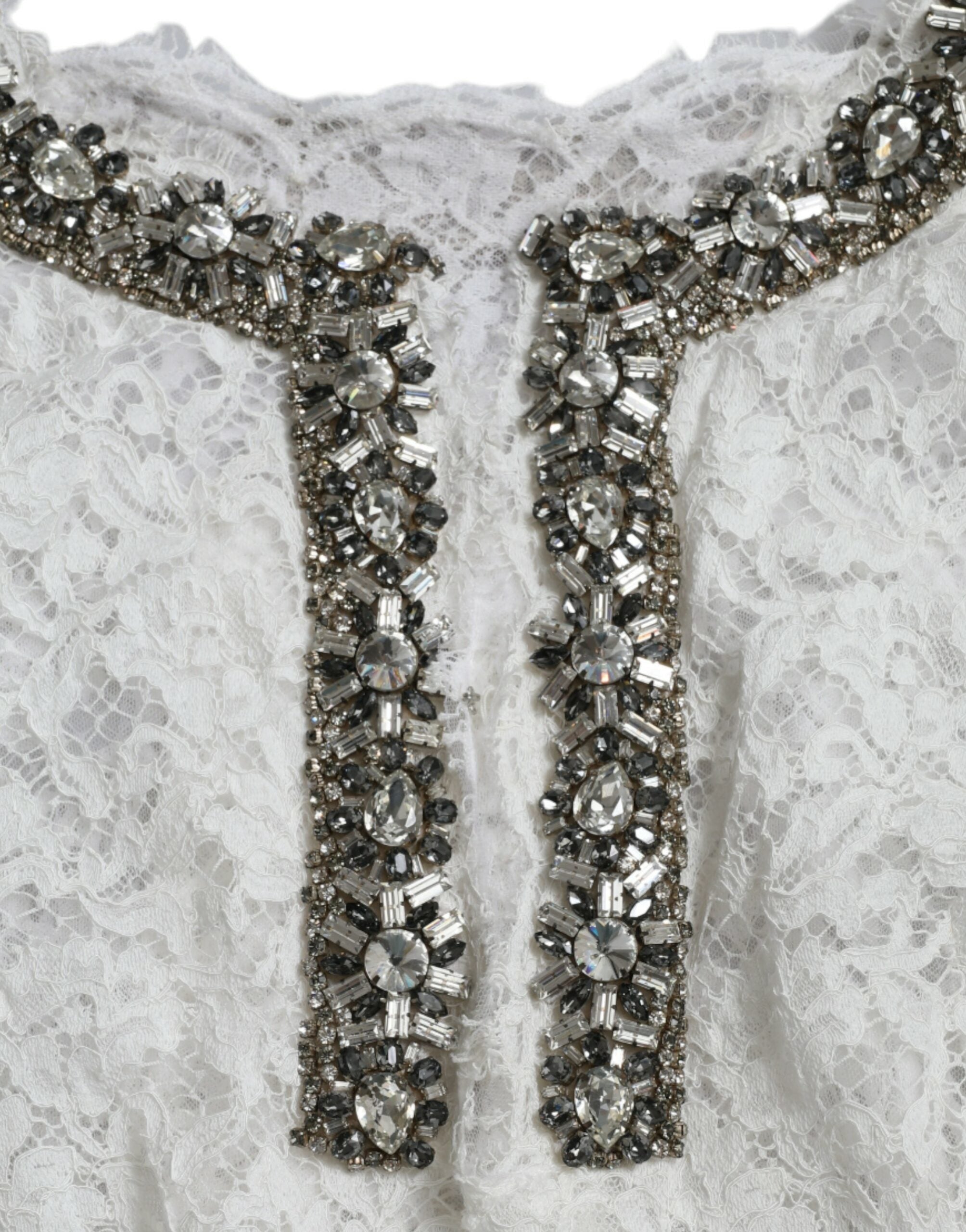 Dolce & Gabbana White Lace Crystal Embellished Shift Women's Dress