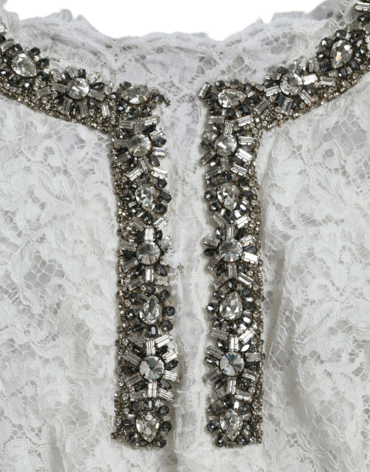 Dolce & Gabbana White Lace Crystal Embellished Shift Women's Dress