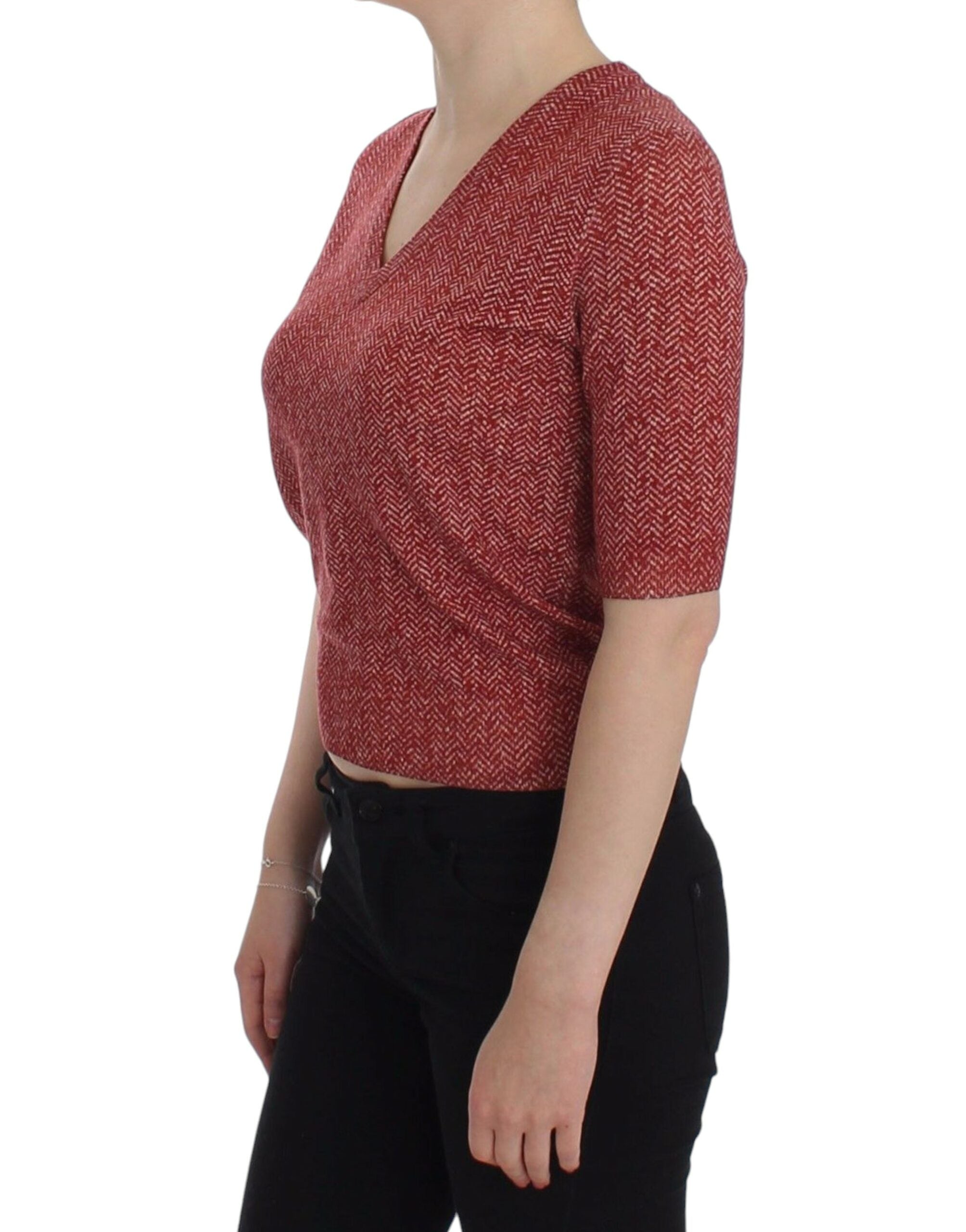 Dolce & Gabbana Enchanting Red Tweed V-Neck Women's Sweater